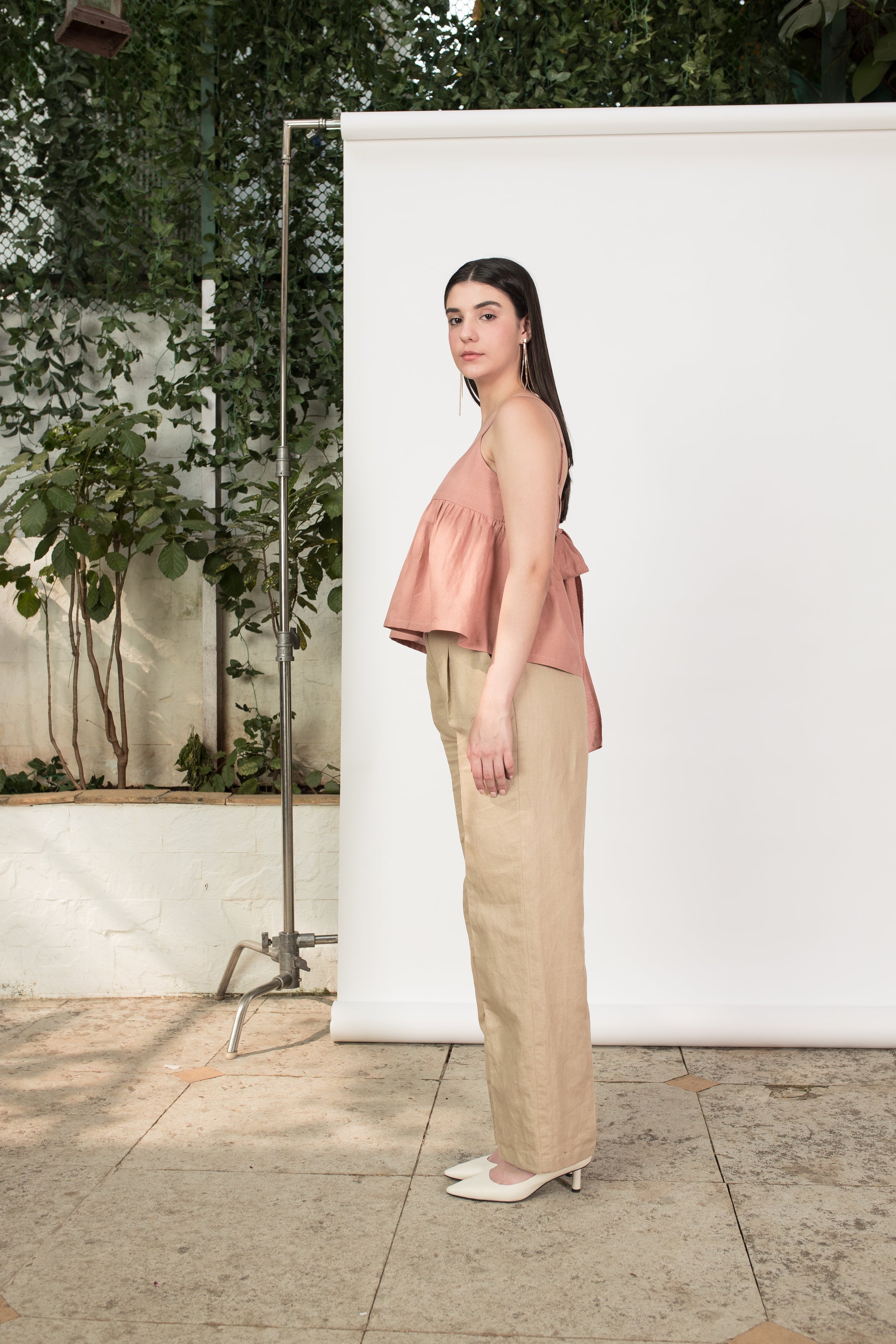 Pink Sleeveless Back Bow Top by Anushé Pirani with Cotton Hemp, Nostalgic Whispers, Nostalgic Whispers by Anushe Pirani, Pink, Regular Fit, Sleeveless, solid, Tops & Shirts, Womenswear at Kamakhyaa for sustainable fashion