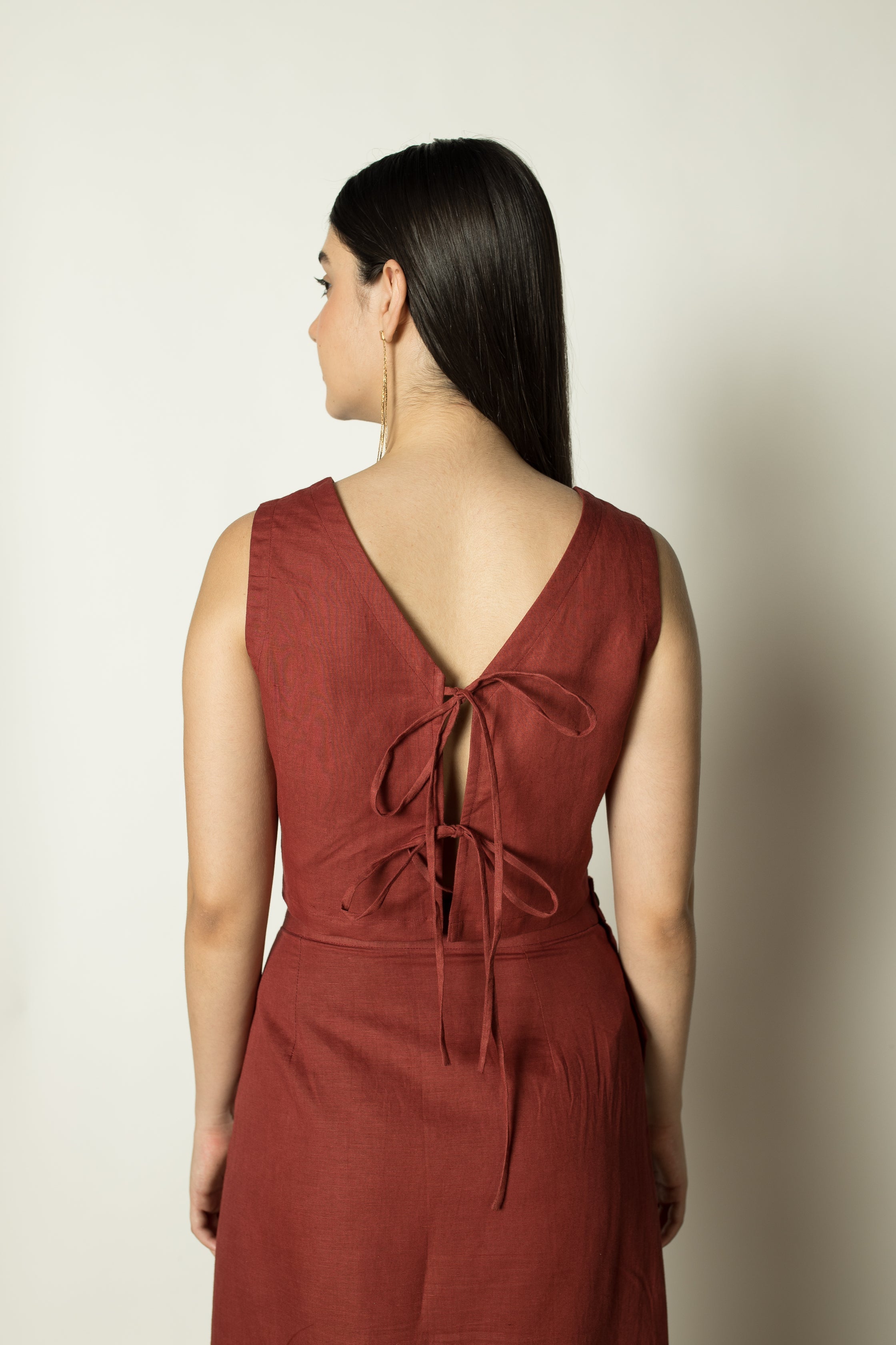 Red Crop Top with Strings by Anushé Pirani with Cotton Hemp, Crop Top, Nostalgic Whispers, Nostalgic Whispers by Anushe Pirani, Red, solid, Tops & Shirts, Womenswear at Kamakhyaa for sustainable fashion