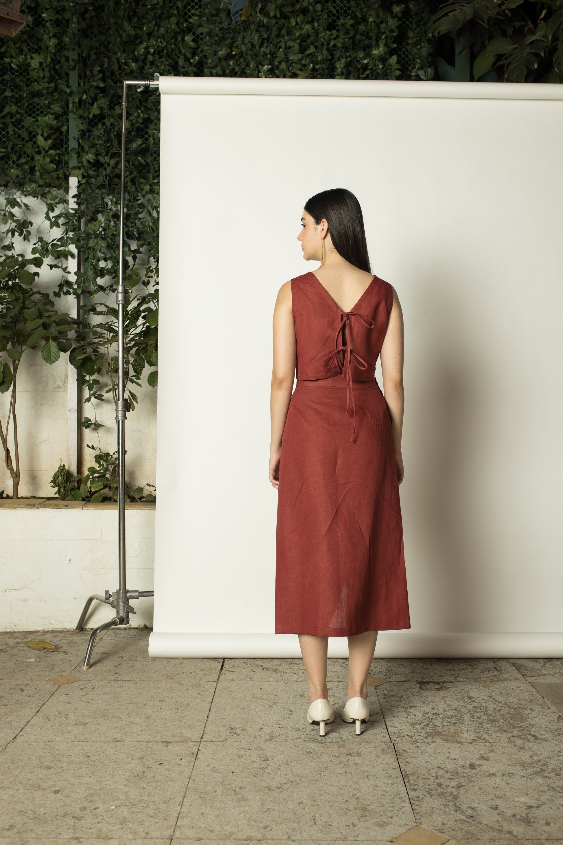 Red Skirt with Buttons by Anushé Pirani with Buttons, Cotton Hemp, Nostalgic Whispers, Nostalgic Whispers by Anushe Pirani, Red, Skirts, Slim Fit, solid, Womenswear at Kamakhyaa for sustainable fashion