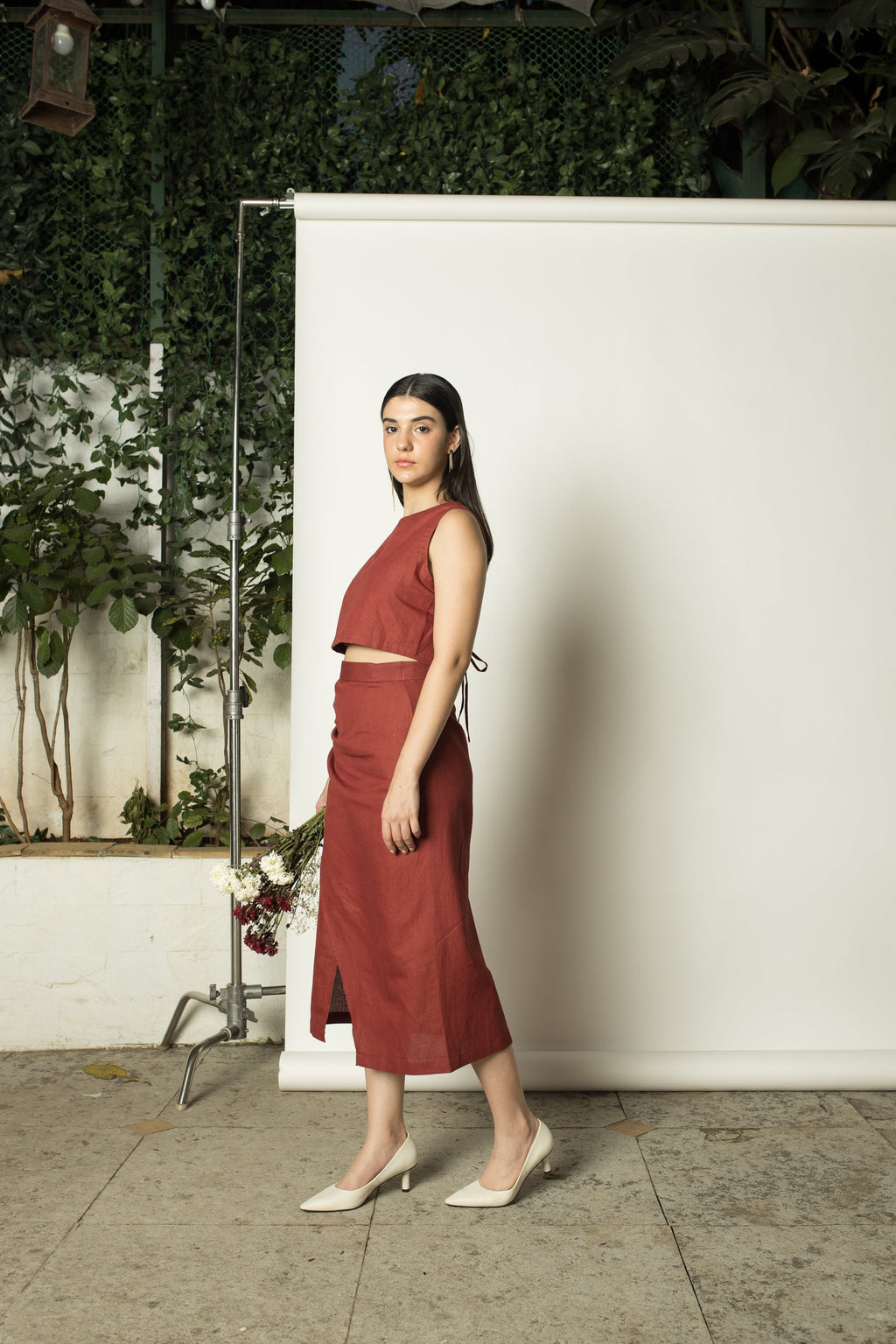 Red Crop Top with Strings by Anushé Pirani with Cotton Hemp, Crop Top, Nostalgic Whispers, Nostalgic Whispers by Anushe Pirani, Red, solid, Tops & Shirts, Womenswear at Kamakhyaa for sustainable fashion