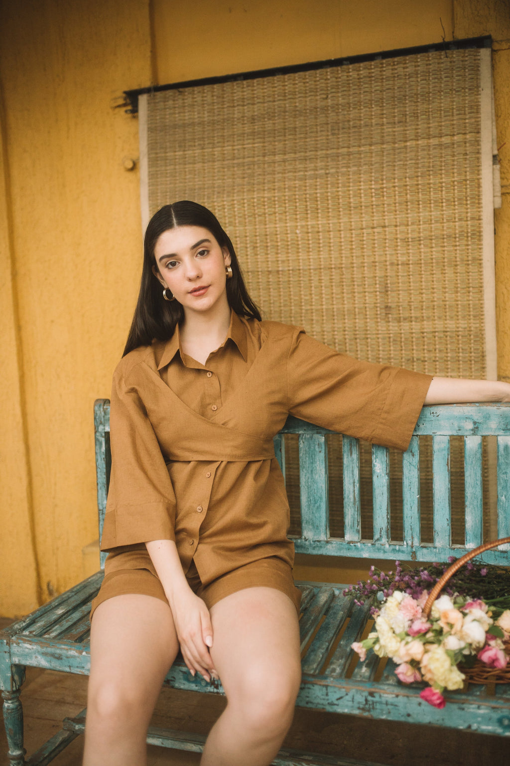Brown Straight-Leg Shorts by Anushé Pirani with Brown, Cotton Hemp, Nostalgic Whispers, Nostalgic Whispers by Anushe Pirani, Regular Fit, Shorts, solid, Womenswear at Kamakhyaa for sustainable fashion