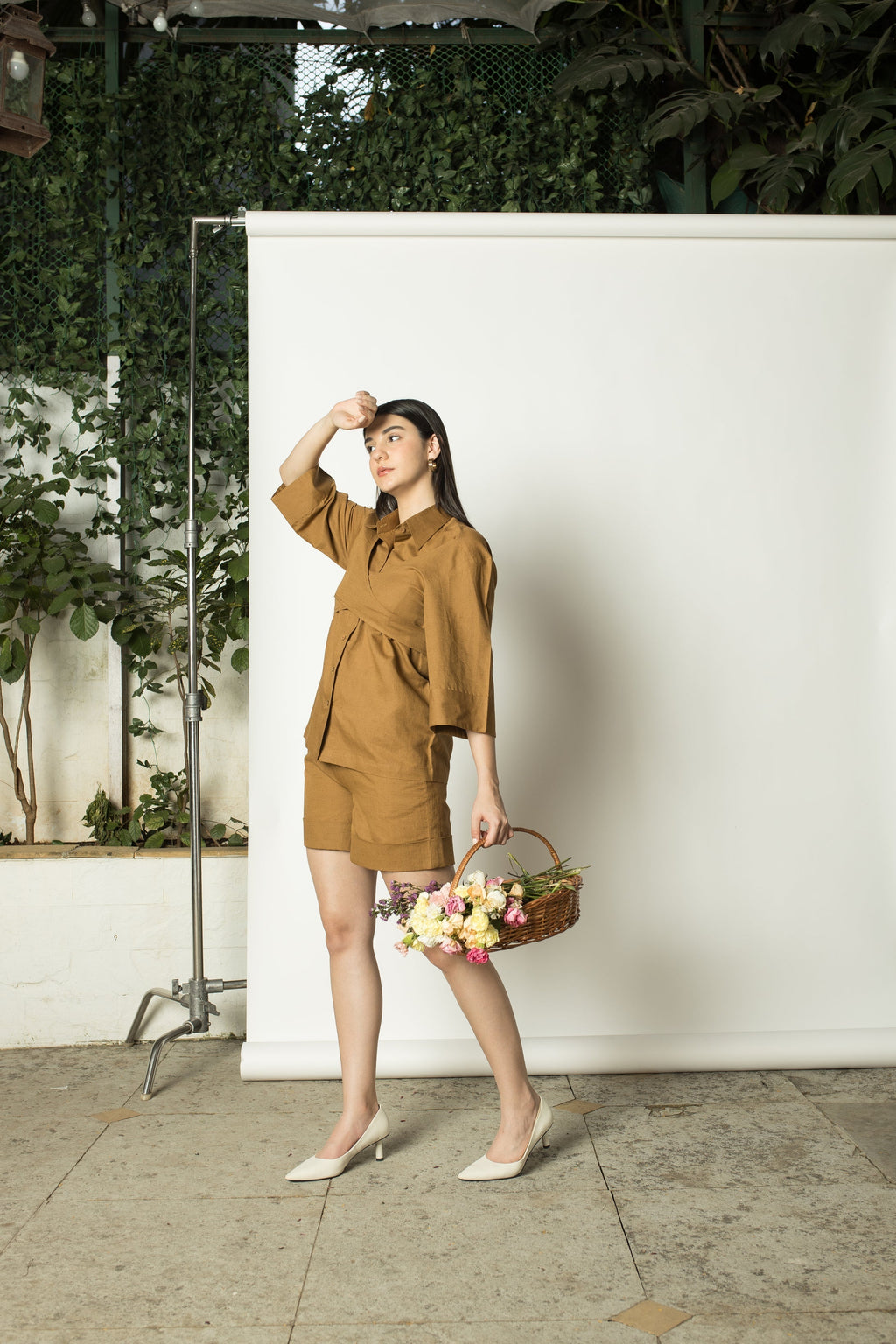 Brown Overlay Shirt by Anushé Pirani with Casual Wear, Cotton Hemp, Nostalgic Whispers, Nostalgic Whispers by Anushe Pirani, Regular Fit, Solids, Tops & Shirts, Womenswear at Kamakhyaa for sustainable fashion