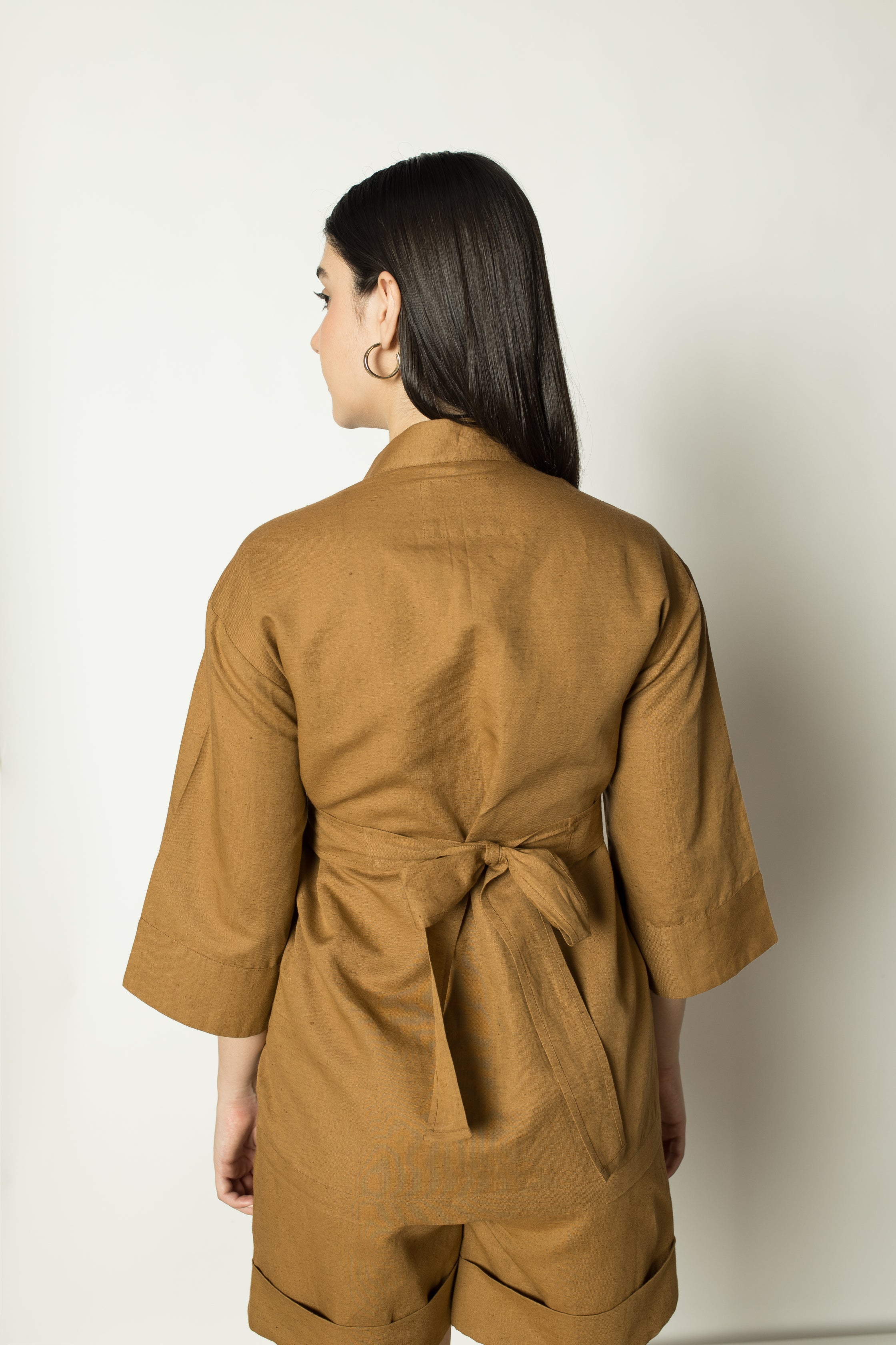 Brown Overlay Shirt by Anushé Pirani with Casual Wear, Cotton Hemp, Nostalgic Whispers, Nostalgic Whispers by Anushe Pirani, Regular Fit, Solids, Tops & Shirts, Womenswear at Kamakhyaa for sustainable fashion