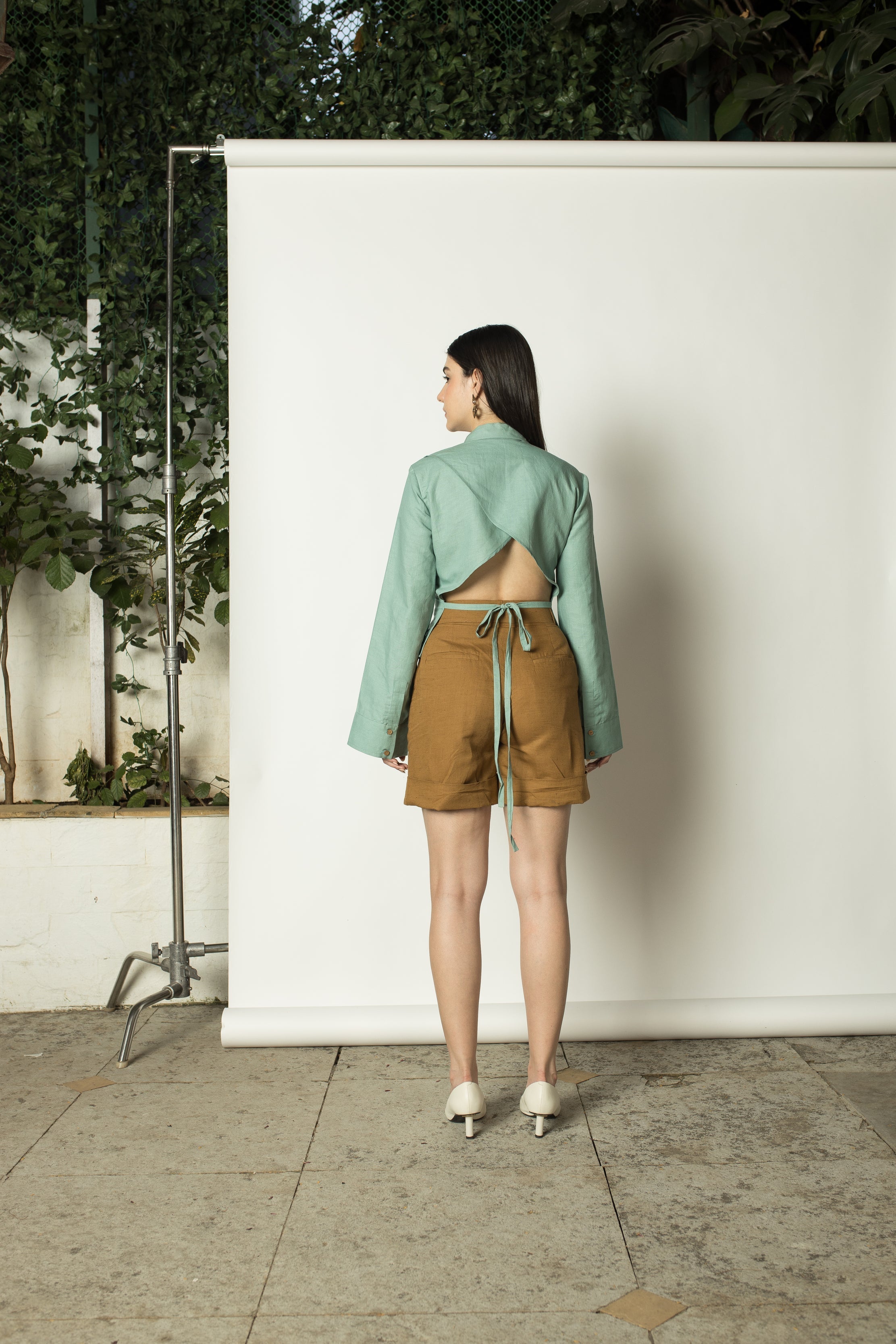 Brown Straight-Leg Shorts by Anushé Pirani with Brown, Cotton Hemp, Nostalgic Whispers, Nostalgic Whispers by Anushe Pirani, Regular Fit, Shorts, solid, Womenswear at Kamakhyaa for sustainable fashion