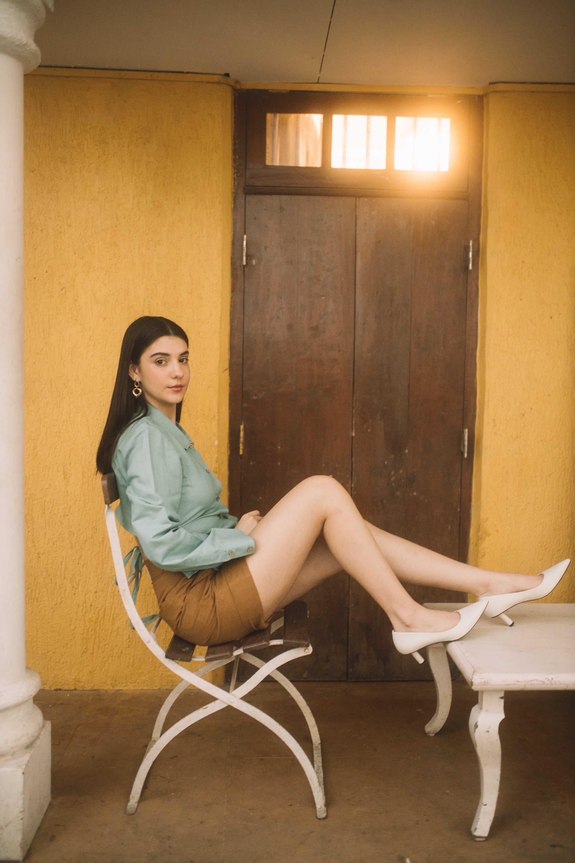 Brown Straight-Leg Shorts by Anushé Pirani with Brown, Cotton Hemp, Nostalgic Whispers, Nostalgic Whispers by Anushe Pirani, Regular Fit, Shorts, solid, Womenswear at Kamakhyaa for sustainable fashion