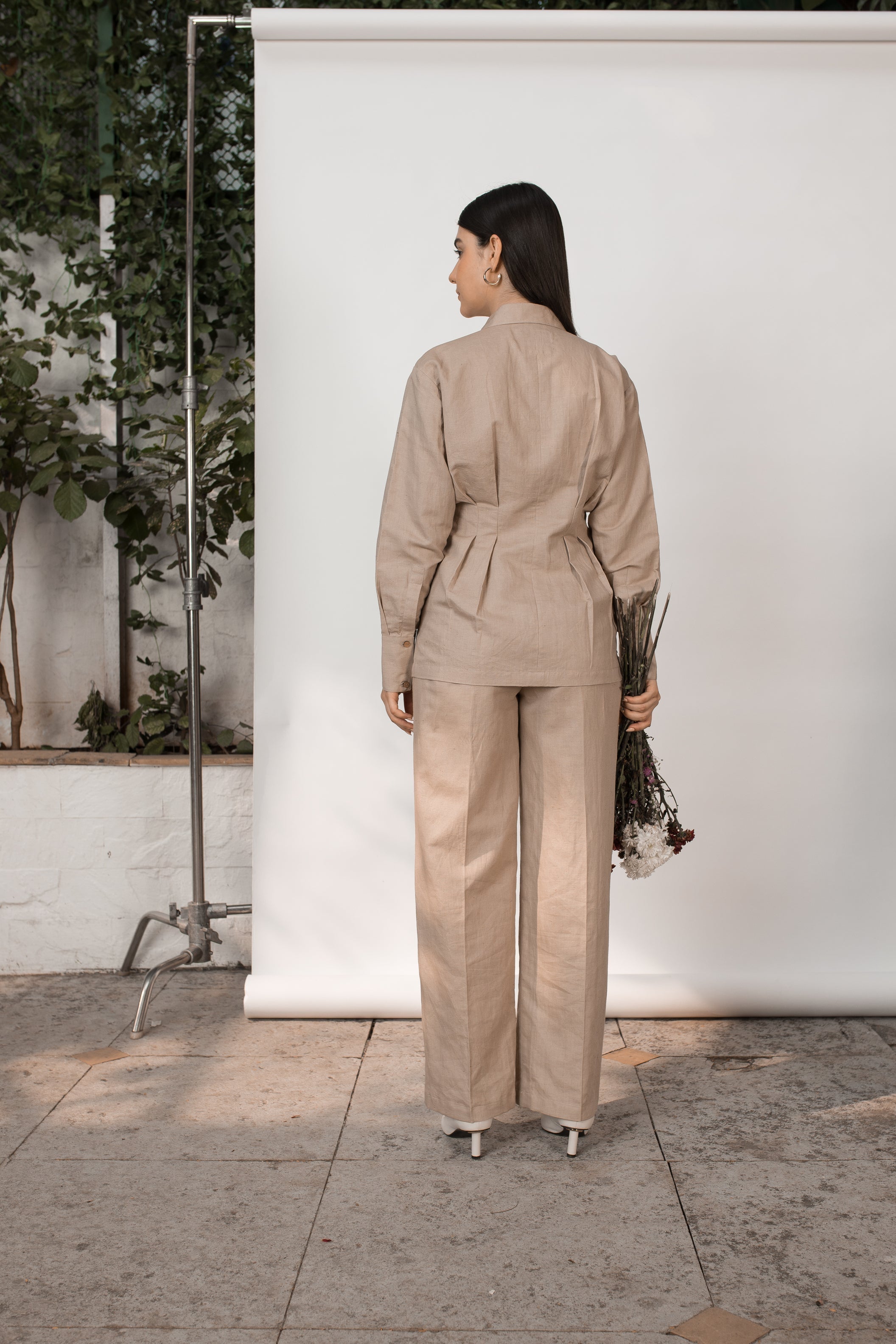 Beige Shirt with Pleats by Anushé Pirani with Beige, Cotton Hemp, Nostalgic Whispers, Nostalgic Whispers by Anushe Pirani, Slim Fit, solid, Tops & Shirts, Womenswear at Kamakhyaa for sustainable fashion
