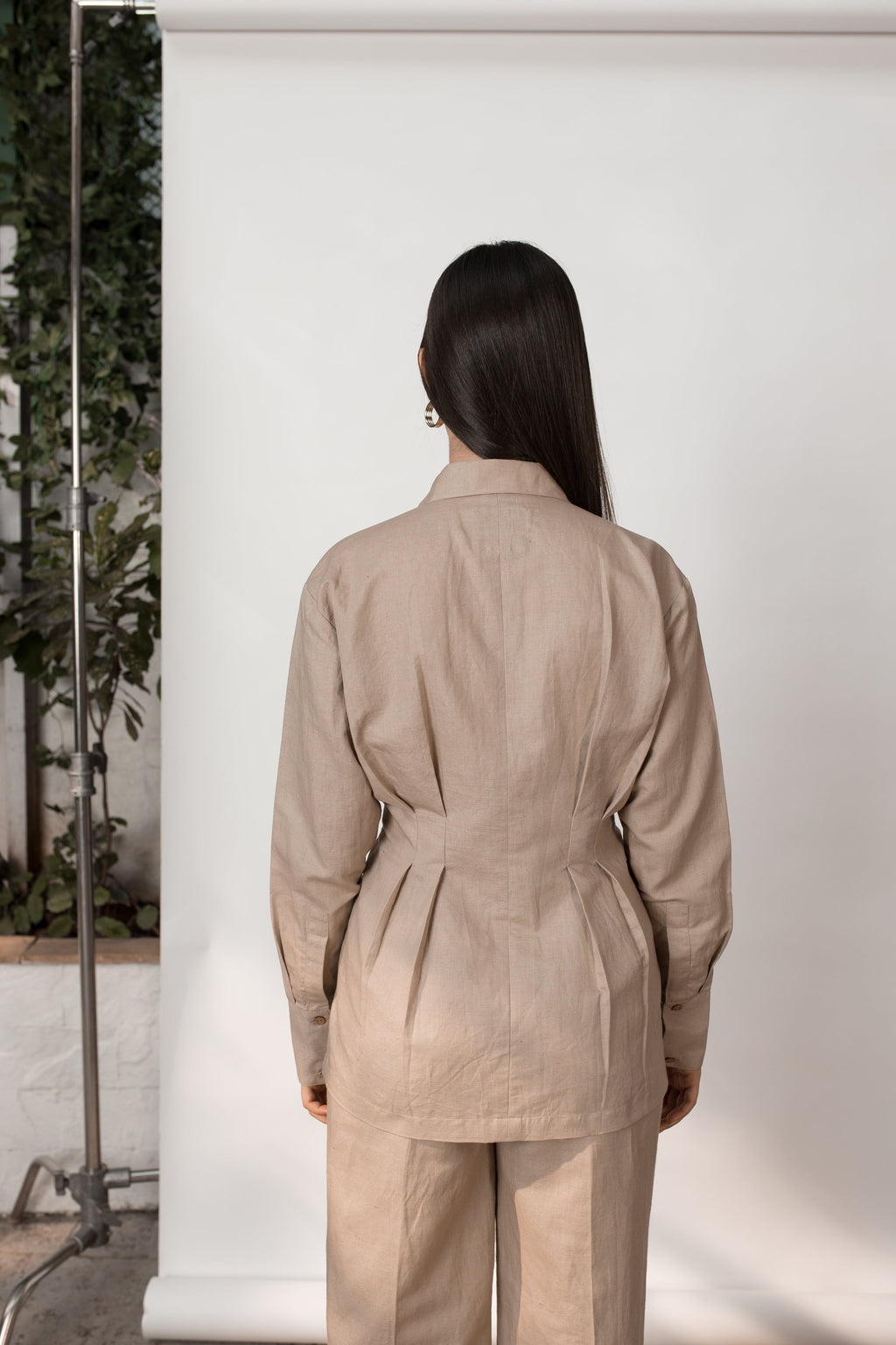 Beige Shirt with Pleats by Anushé Pirani with Beige, Cotton Hemp, Nostalgic Whispers, Nostalgic Whispers by Anushe Pirani, Slim Fit, solid, Tops & Shirts, Womenswear at Kamakhyaa for sustainable fashion