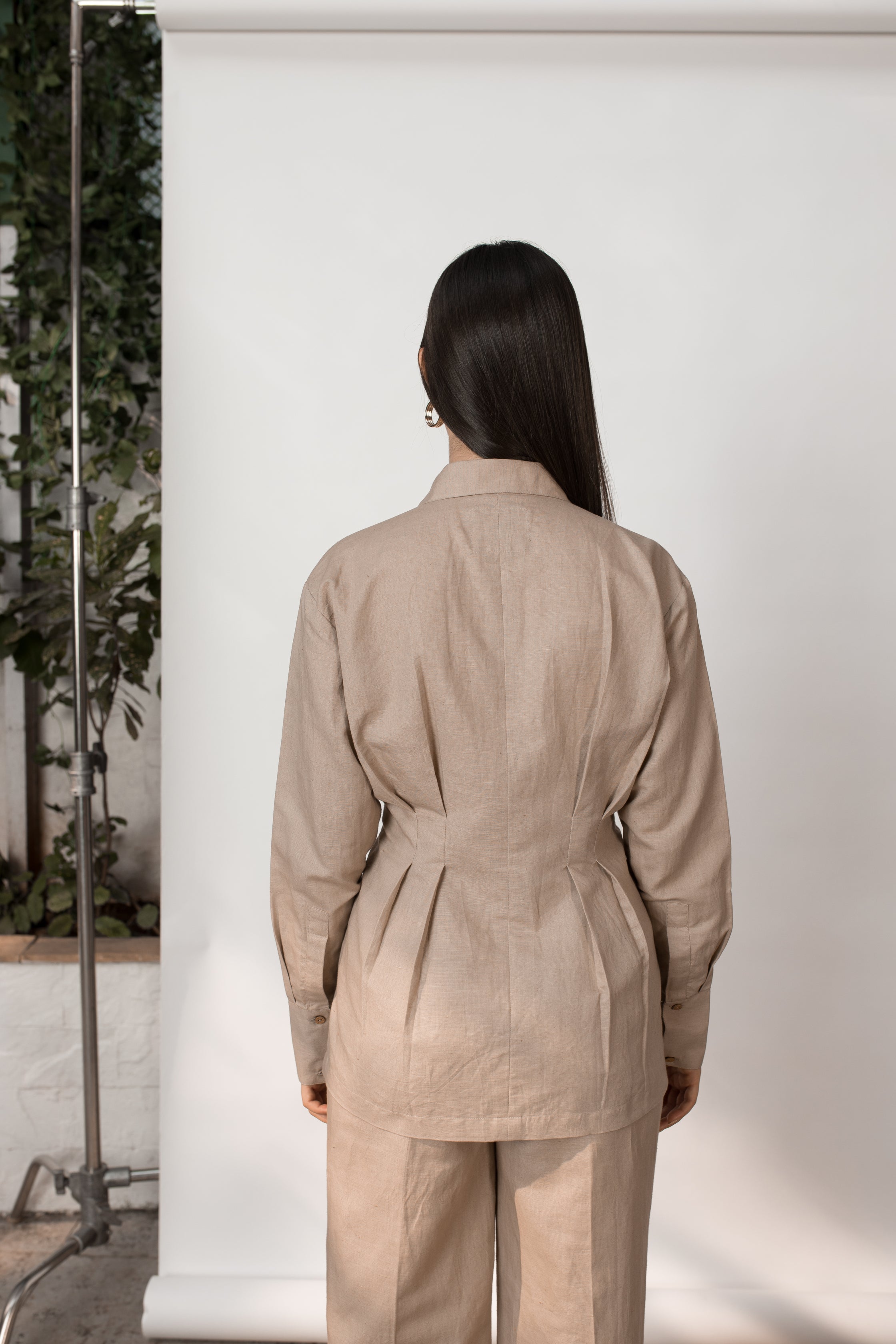 Beige Shirt with Pleats by Anushé Pirani with Beige, Cotton Hemp, Nostalgic Whispers, Nostalgic Whispers by Anushe Pirani, Slim Fit, solid, Tops & Shirts, Womenswear at Kamakhyaa for sustainable fashion