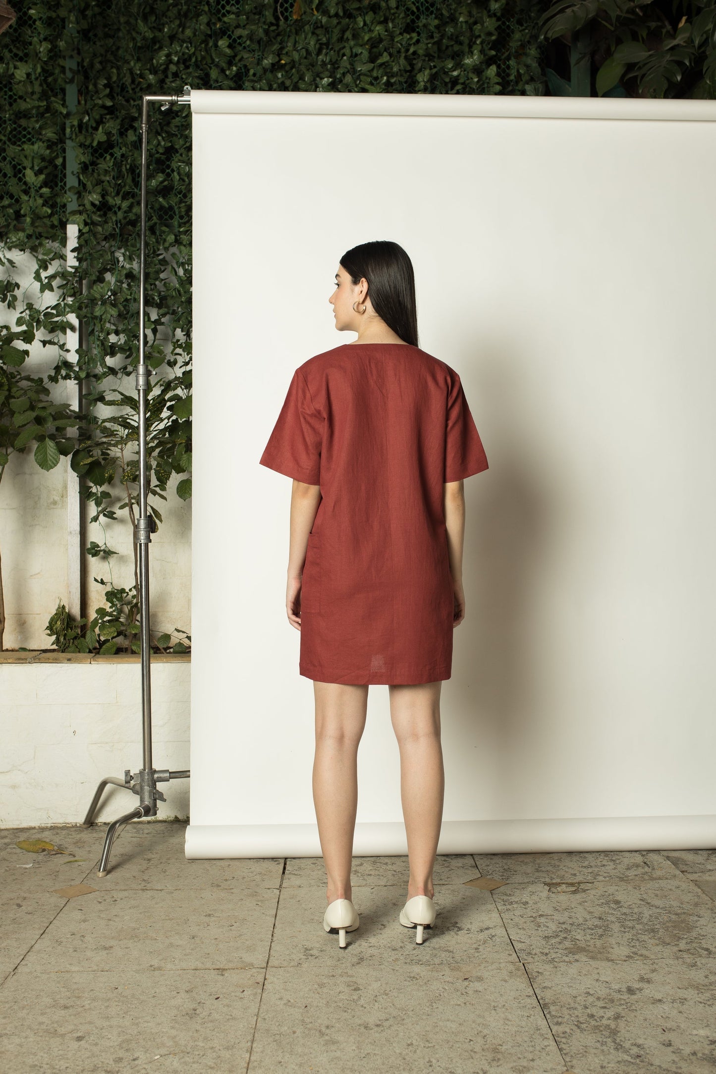 Red Solid Mini Dress by Anushé Pirani with Cotton Hemp, Dresses, Mini Dress, Nostalgic Whispers, Nostalgic Whispers by Anushe Pirani, Red, Regular Fit, solid, Womenswear at Kamakhyaa for sustainable fashion