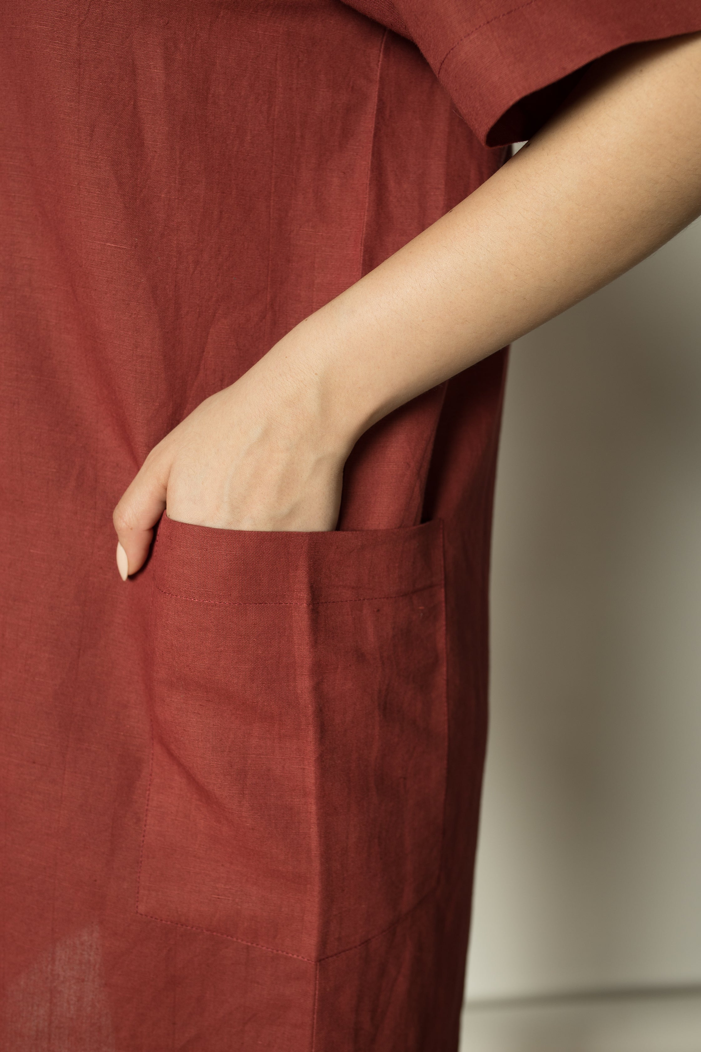 Red Solid Mini Dress by Anushé Pirani with Cotton Hemp, Dresses, Mini Dress, Nostalgic Whispers, Nostalgic Whispers by Anushe Pirani, Red, Regular Fit, solid, Womenswear at Kamakhyaa for sustainable fashion