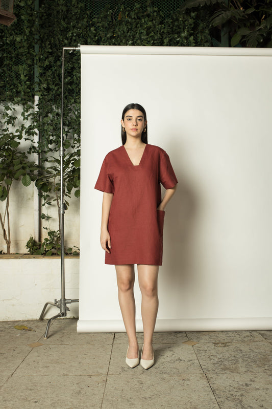 Red Solid Mini Dress by Anushé Pirani with Cotton Hemp, Dresses, Mini Dress, Nostalgic Whispers, Nostalgic Whispers by Anushe Pirani, Red, Regular Fit, solid, Womenswear at Kamakhyaa for sustainable fashion