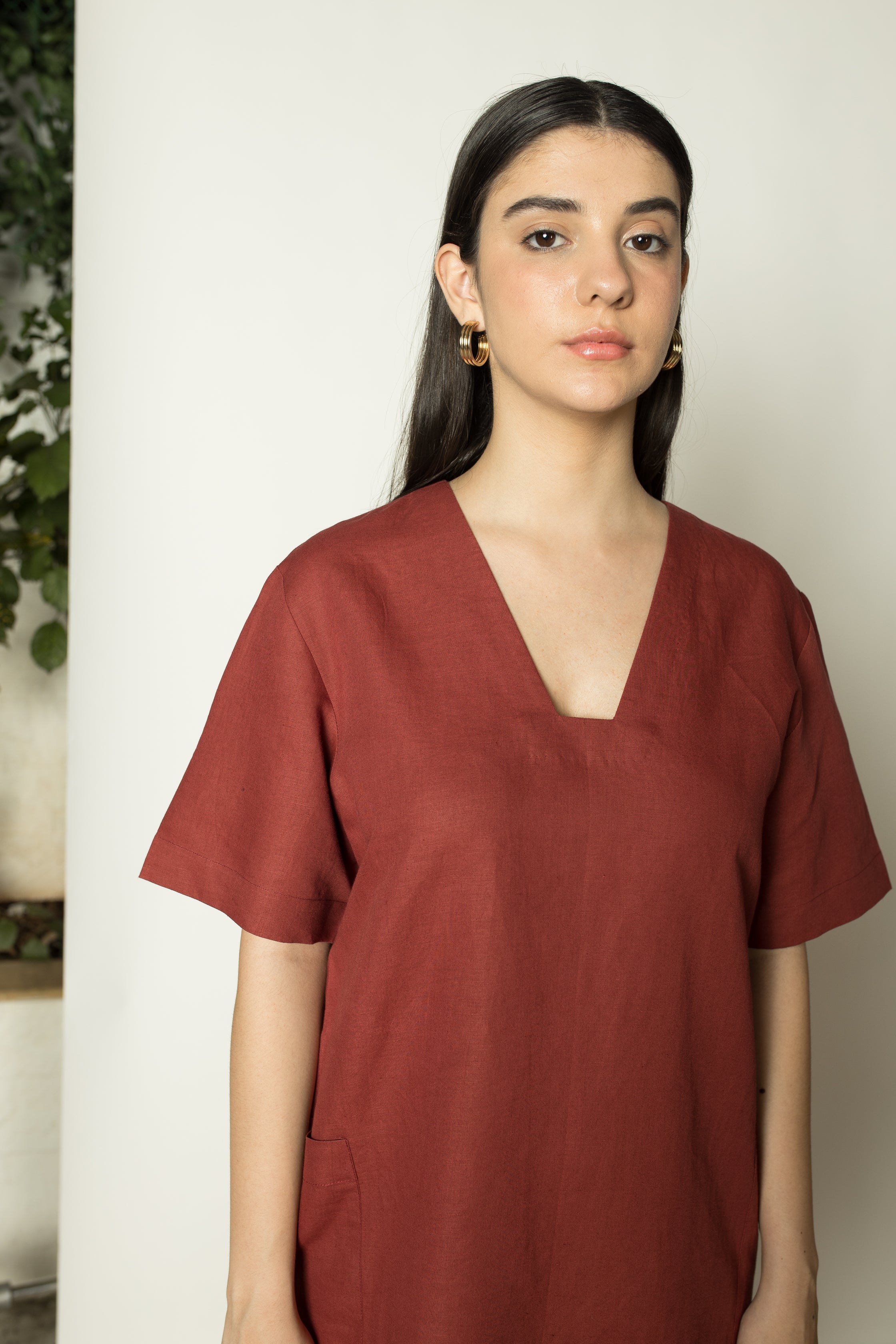 Red Solid Mini Dress by Anushé Pirani with Cotton Hemp, Dresses, Mini Dress, Nostalgic Whispers, Nostalgic Whispers by Anushe Pirani, Red, Regular Fit, solid, Womenswear at Kamakhyaa for sustainable fashion