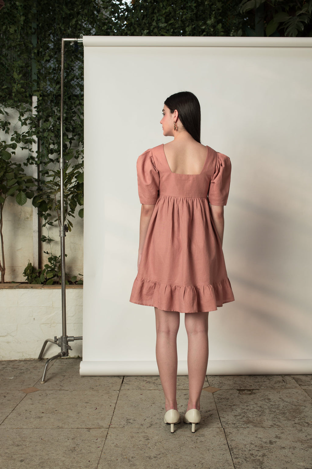 Pink Mini Dress with Pleats by Anushé Pirani with Cotton Hemp, Dresses, Mini Dress, Nostalgic Whispers, Nostalgic Whispers by Anushe Pirani, Pink, solid, Womenswear at Kamakhyaa for sustainable fashion