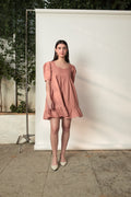 Pink Mini Dress with Pleats by Anushé Pirani with Cotton Hemp, Dresses, Mini Dress, Nostalgic Whispers, Nostalgic Whispers by Anushe Pirani, Pink, solid, Womenswear at Kamakhyaa for sustainable fashion