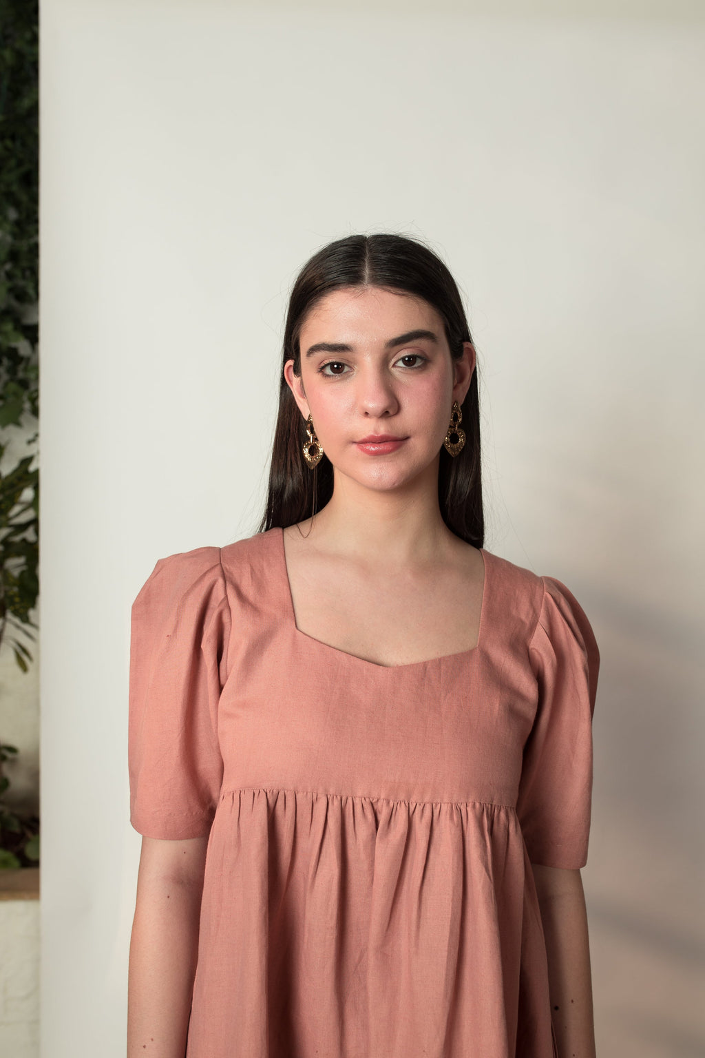 Pink Mini Dress with Pleats by Anushé Pirani with Cotton Hemp, Dresses, Mini Dress, Nostalgic Whispers, Nostalgic Whispers by Anushe Pirani, Pink, solid, Womenswear at Kamakhyaa for sustainable fashion
