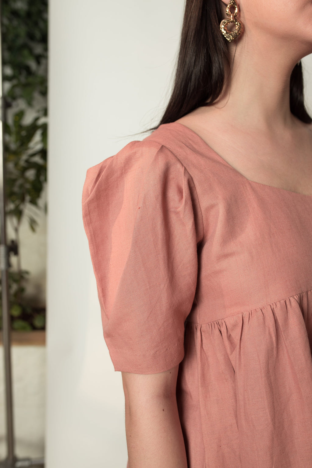 Pink Mini Dress with Pleats by Anushé Pirani with Cotton Hemp, Dresses, Mini Dress, Nostalgic Whispers, Nostalgic Whispers by Anushe Pirani, Pink, solid, Womenswear at Kamakhyaa for sustainable fashion