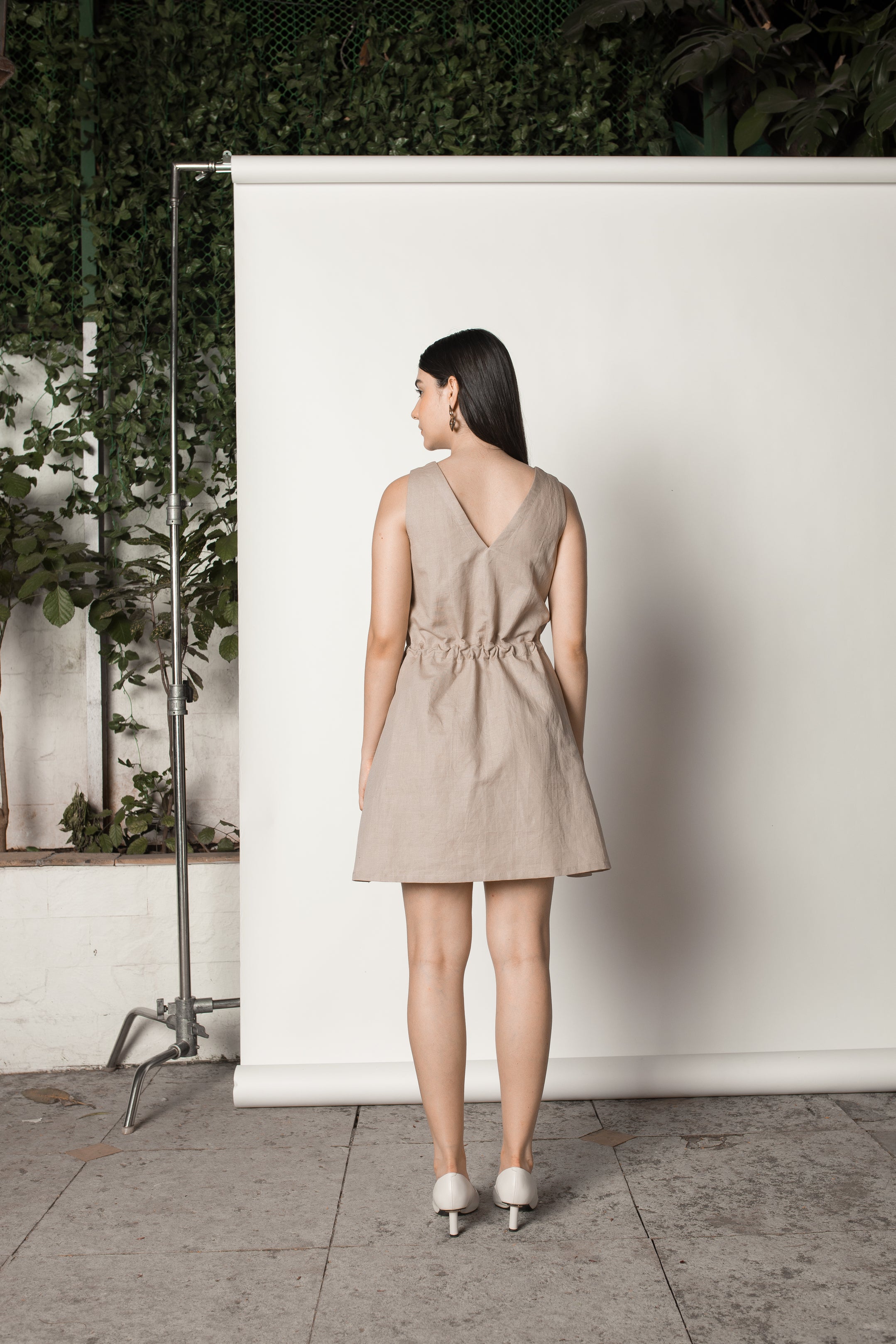 Beige Sundress by Anushé Pirani with Beige, Cotton Hemp, Dresses, Mini Dress, Nostalgic Whispers, Nostalgic Whispers by Anushe Pirani, Regular Fit, solid, Womenswear at Kamakhyaa for sustainable fashion