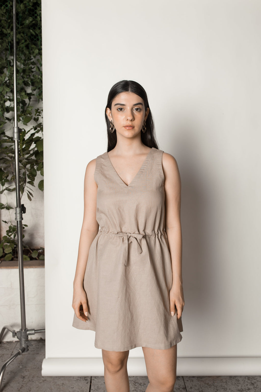 Beige Sundress by Anushé Pirani with Beige, Cotton Hemp, Dresses, Mini Dress, Nostalgic Whispers, Nostalgic Whispers by Anushe Pirani, Regular Fit, solid, Womenswear at Kamakhyaa for sustainable fashion