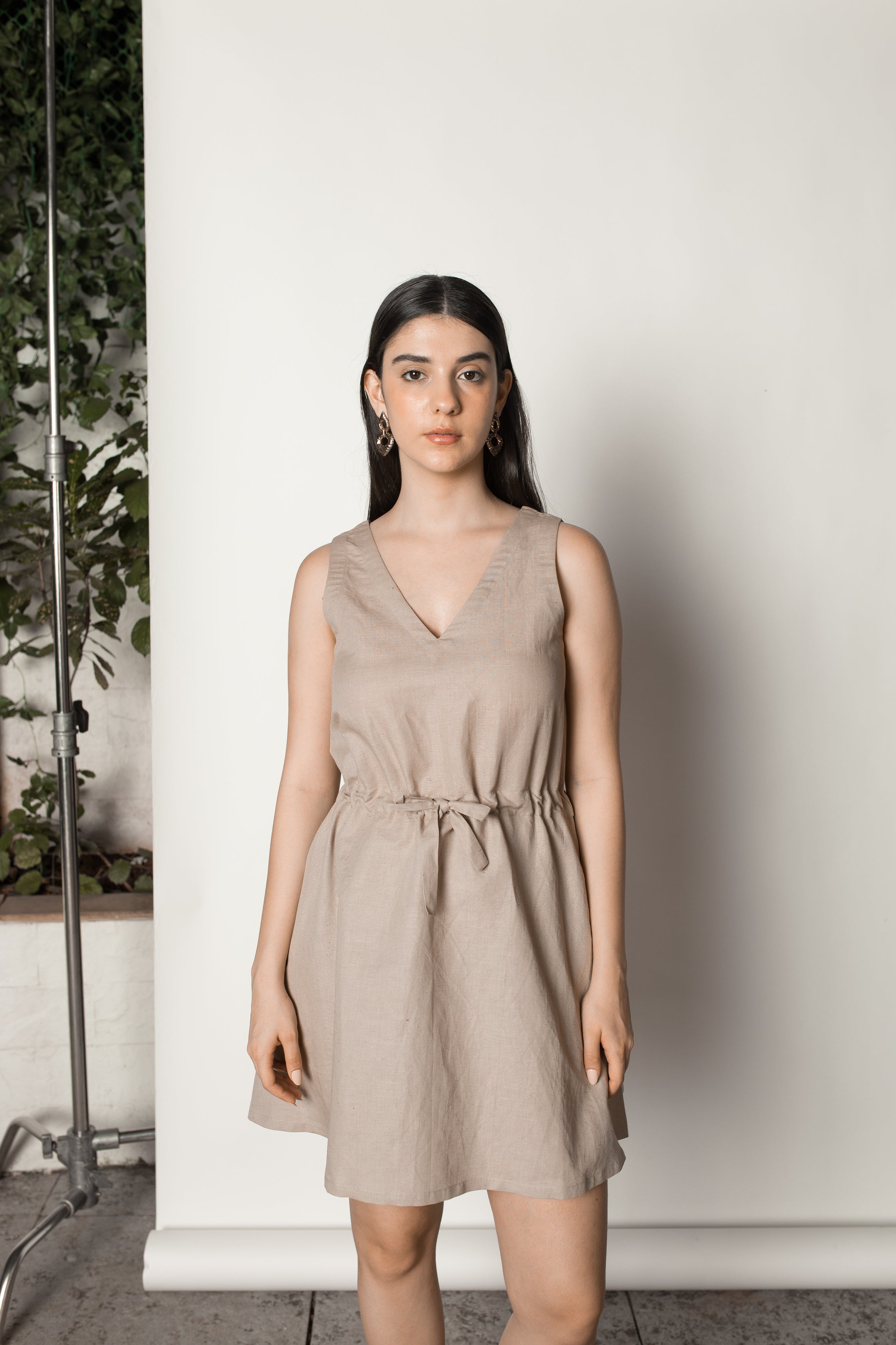 Beige Sundress by Anushé Pirani with Beige, Cotton Hemp, Dresses, Mini Dress, Nostalgic Whispers, Nostalgic Whispers by Anushe Pirani, Regular Fit, solid, Womenswear at Kamakhyaa for sustainable fashion