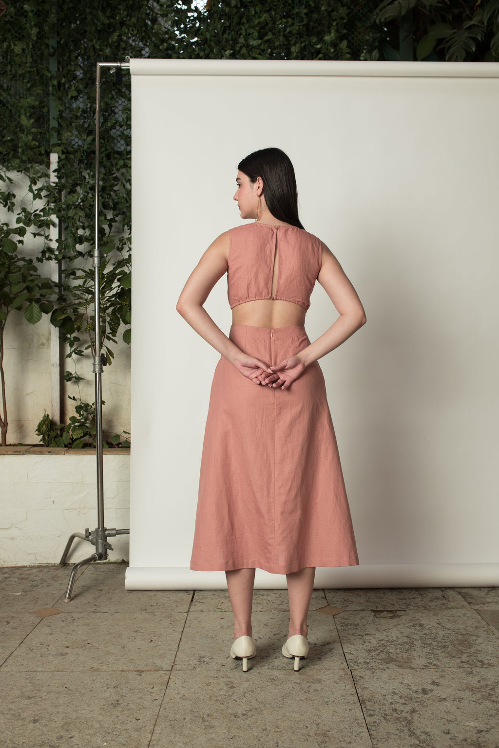 Pink Sleeveless Dress with Cut-Outs by Anushé Pirani with Cotton Hemp, Cut Out Dresses, Dresses, Maxi Dresses, Nostalgic Whispers, Nostalgic Whispers by Anushe Pirani, Pink, Sleeveless, solid, Womenswear at Kamakhyaa for sustainable fashion