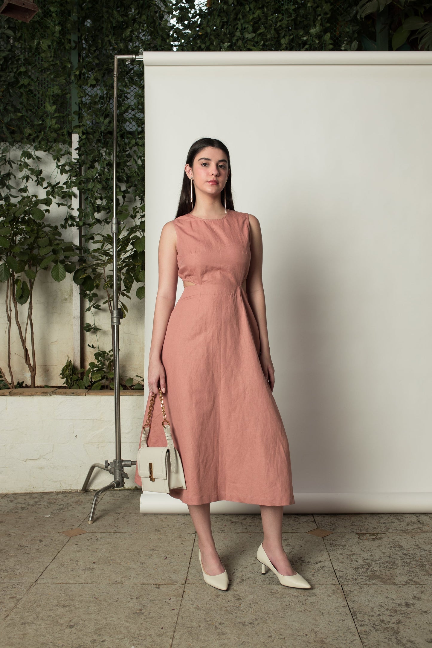 Pink Sleeveless Dress with Cut-Outs by Anushé Pirani with Cotton Hemp, Cut Out Dresses, Dresses, Maxi Dresses, Nostalgic Whispers, Nostalgic Whispers by Anushe Pirani, Pink, Sleeveless, solid, Womenswear at Kamakhyaa for sustainable fashion