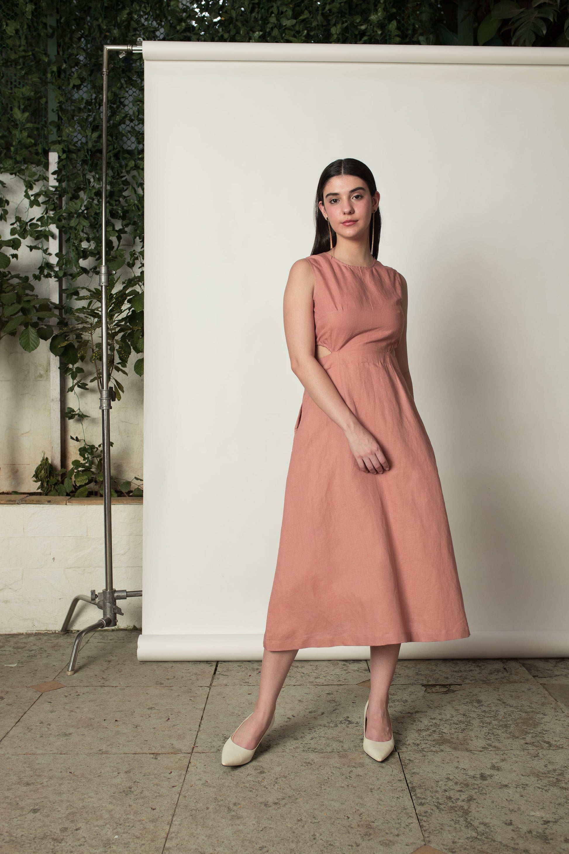 Pink Sleeveless Dress with Cut-Outs by Anushé Pirani with Cotton Hemp, Cut Out Dresses, Dresses, Maxi Dresses, Nostalgic Whispers, Nostalgic Whispers by Anushe Pirani, Pink, Sleeveless, solid, Womenswear at Kamakhyaa for sustainable fashion