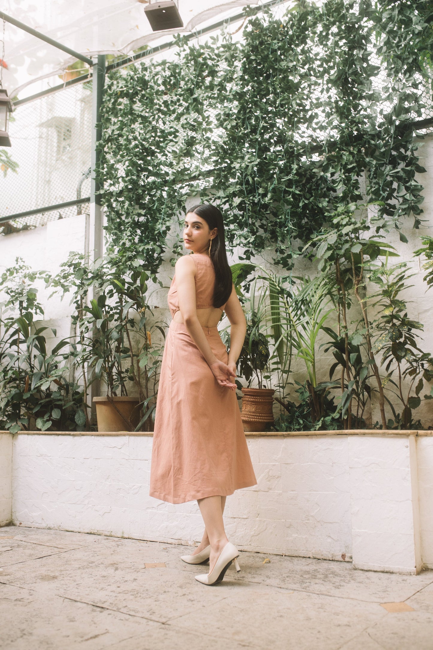 Pink Sleeveless Dress with Cut-Outs by Anushé Pirani with Cotton Hemp, Cut Out Dresses, Dresses, Maxi Dresses, Nostalgic Whispers, Nostalgic Whispers by Anushe Pirani, Pink, Sleeveless, solid, Womenswear at Kamakhyaa for sustainable fashion