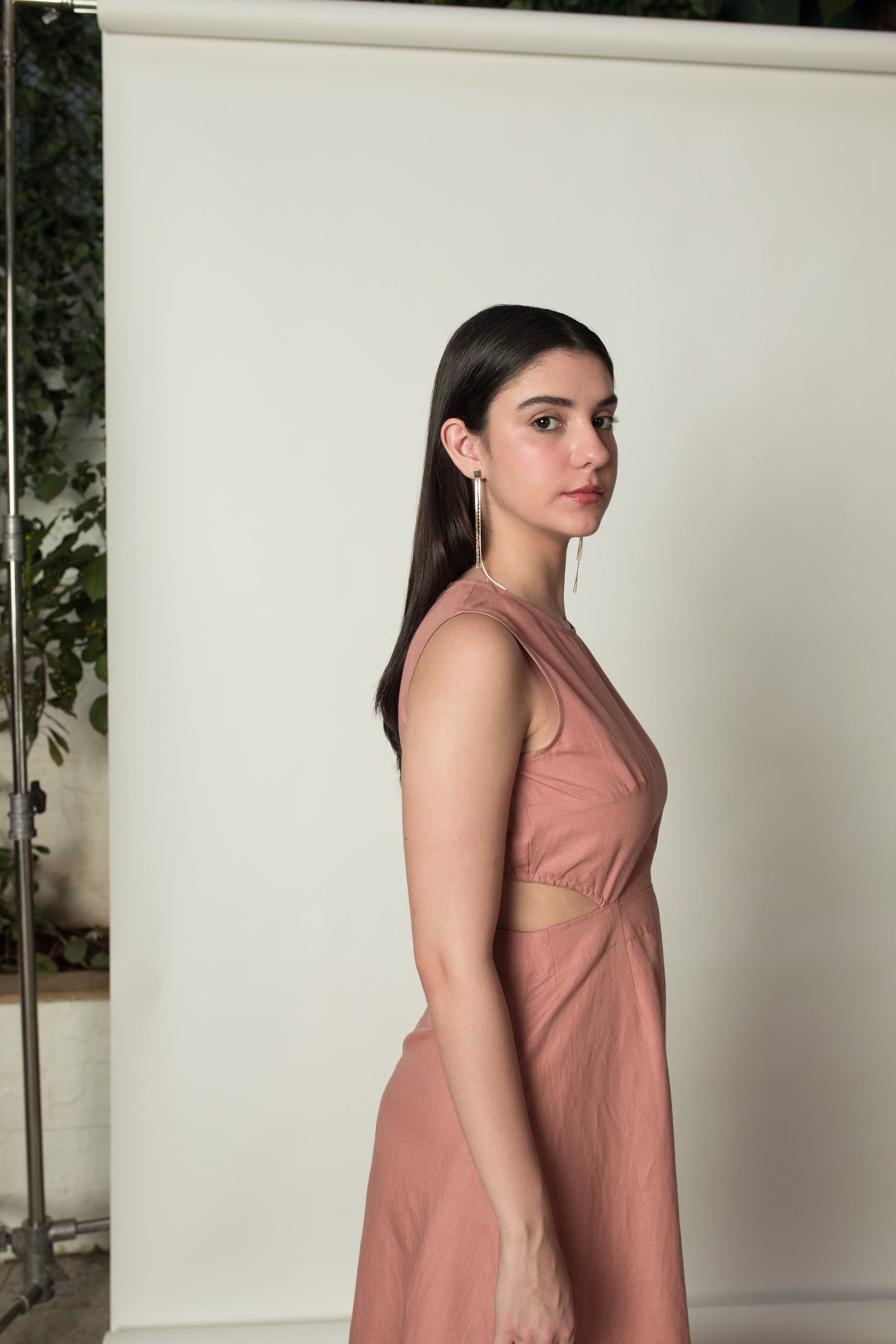 Pink Sleeveless Dress with Cut-Outs by Anushé Pirani with Cotton Hemp, Cut Out Dresses, Dresses, Maxi Dresses, Nostalgic Whispers, Nostalgic Whispers by Anushe Pirani, Pink, Sleeveless, solid, Womenswear at Kamakhyaa for sustainable fashion