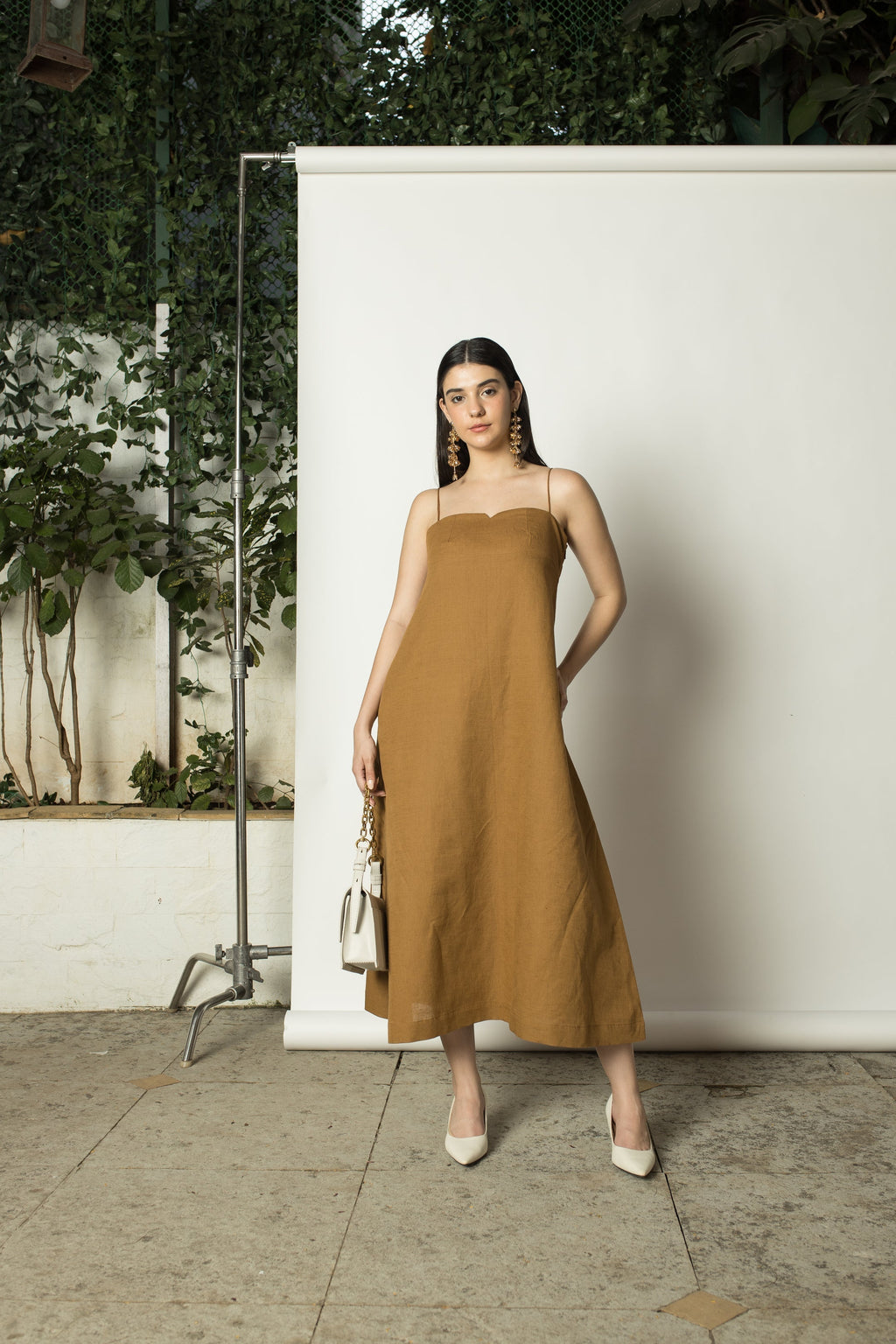 Yellow Sleeveless Slip Dress by Anushé Pirani with Cotton Hemp, Dresses, Nostalgic Whispers, Nostalgic Whispers by Anushe Pirani, Sleeveless, Slip Dress, solid, Womenswear, Yellow at Kamakhyaa for sustainable fashion