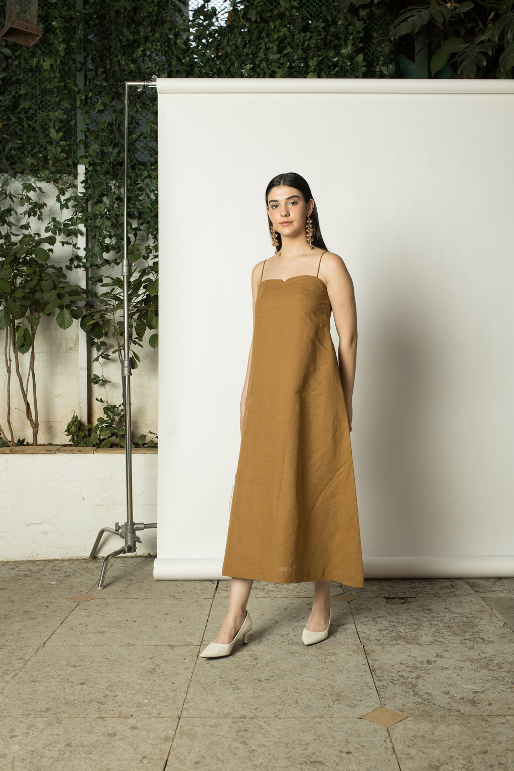 Yellow Sleeveless Slip Dress by Anushé Pirani with Cotton Hemp, Dresses, Nostalgic Whispers, Nostalgic Whispers by Anushe Pirani, Sleeveless, Slip Dress, solid, Womenswear, Yellow at Kamakhyaa for sustainable fashion