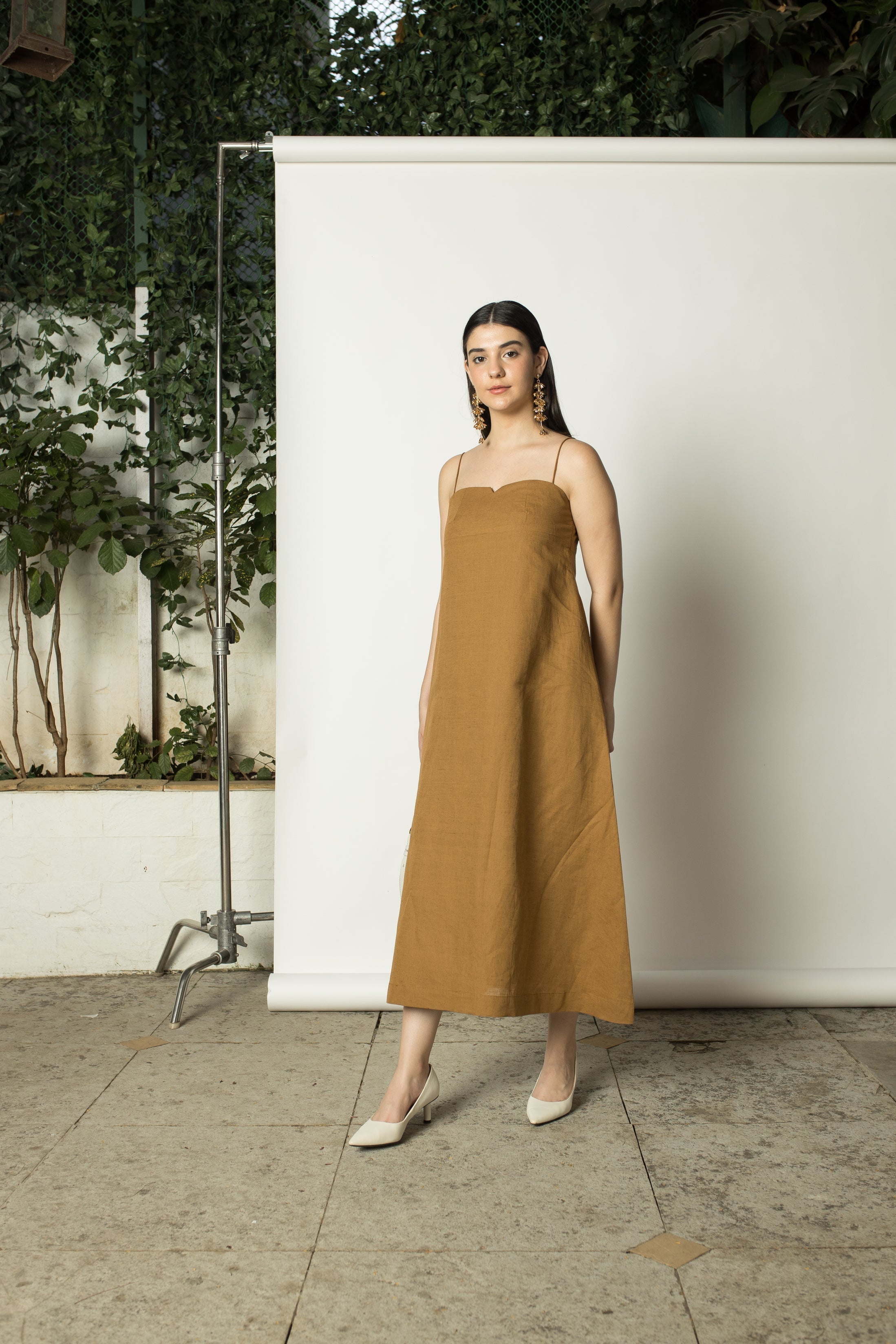 Yellow Sleeveless Slip Dress by Anushé Pirani with Cotton Hemp, Dresses, Nostalgic Whispers, Nostalgic Whispers by Anushe Pirani, Sleeveless, Slip Dress, solid, Womenswear, Yellow at Kamakhyaa for sustainable fashion