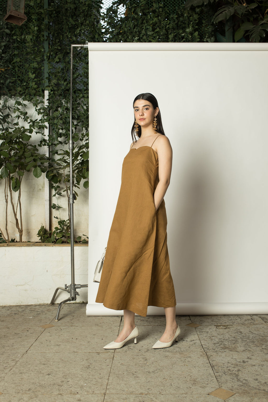 Yellow Sleeveless Slip Dress by Anushé Pirani with Cotton Hemp, Dresses, Nostalgic Whispers, Nostalgic Whispers by Anushe Pirani, Sleeveless, Slip Dress, solid, Womenswear, Yellow at Kamakhyaa for sustainable fashion