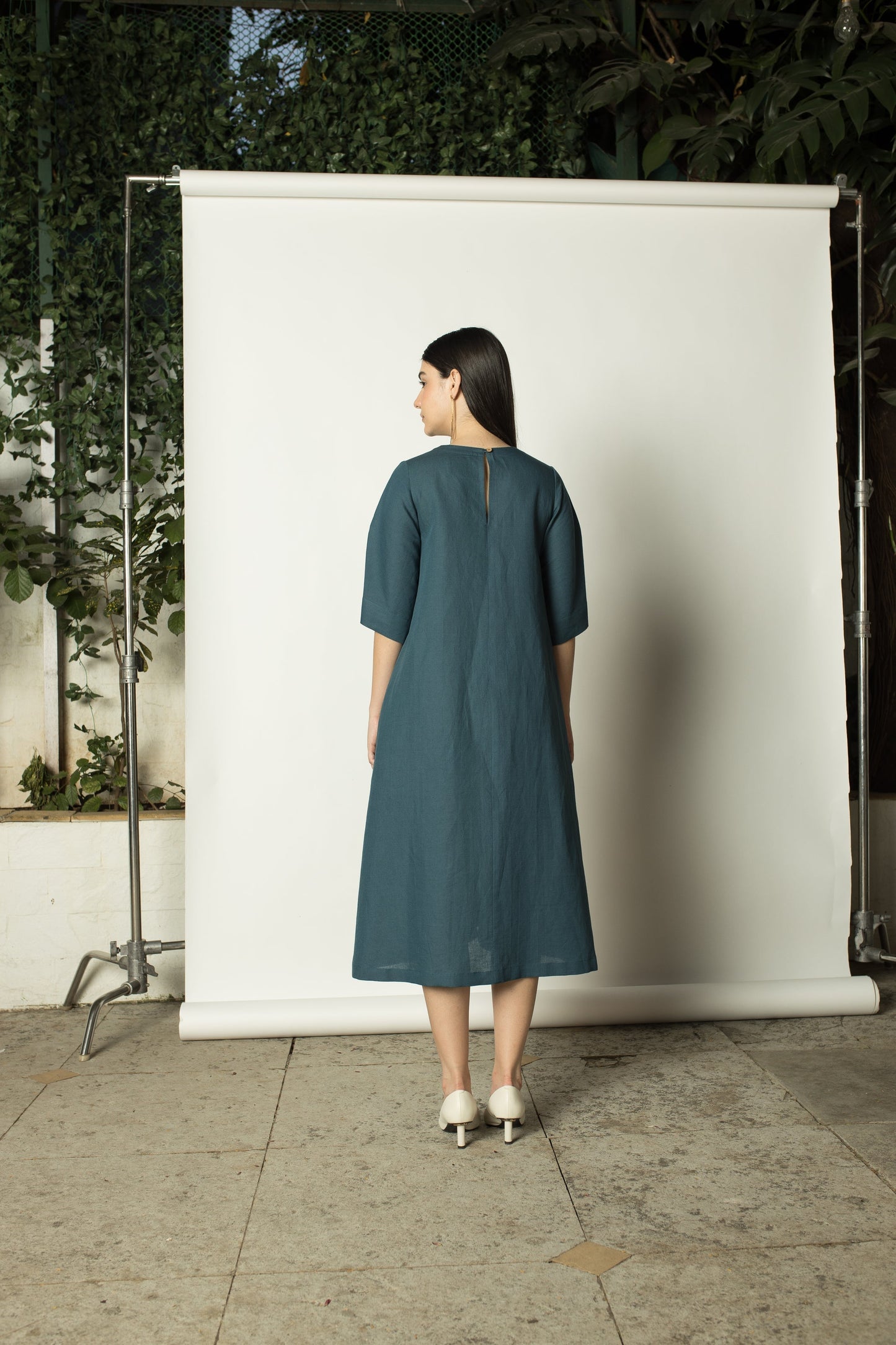 Green Solid Maxi Dress by Anushé Pirani with Cotton Hemp, Dresses, Green, Maxi Dresses, Nostalgic Whispers, Nostalgic Whispers by Anushe Pirani, Relaxed Fit, solid, Womenswear at Kamakhyaa for sustainable fashion