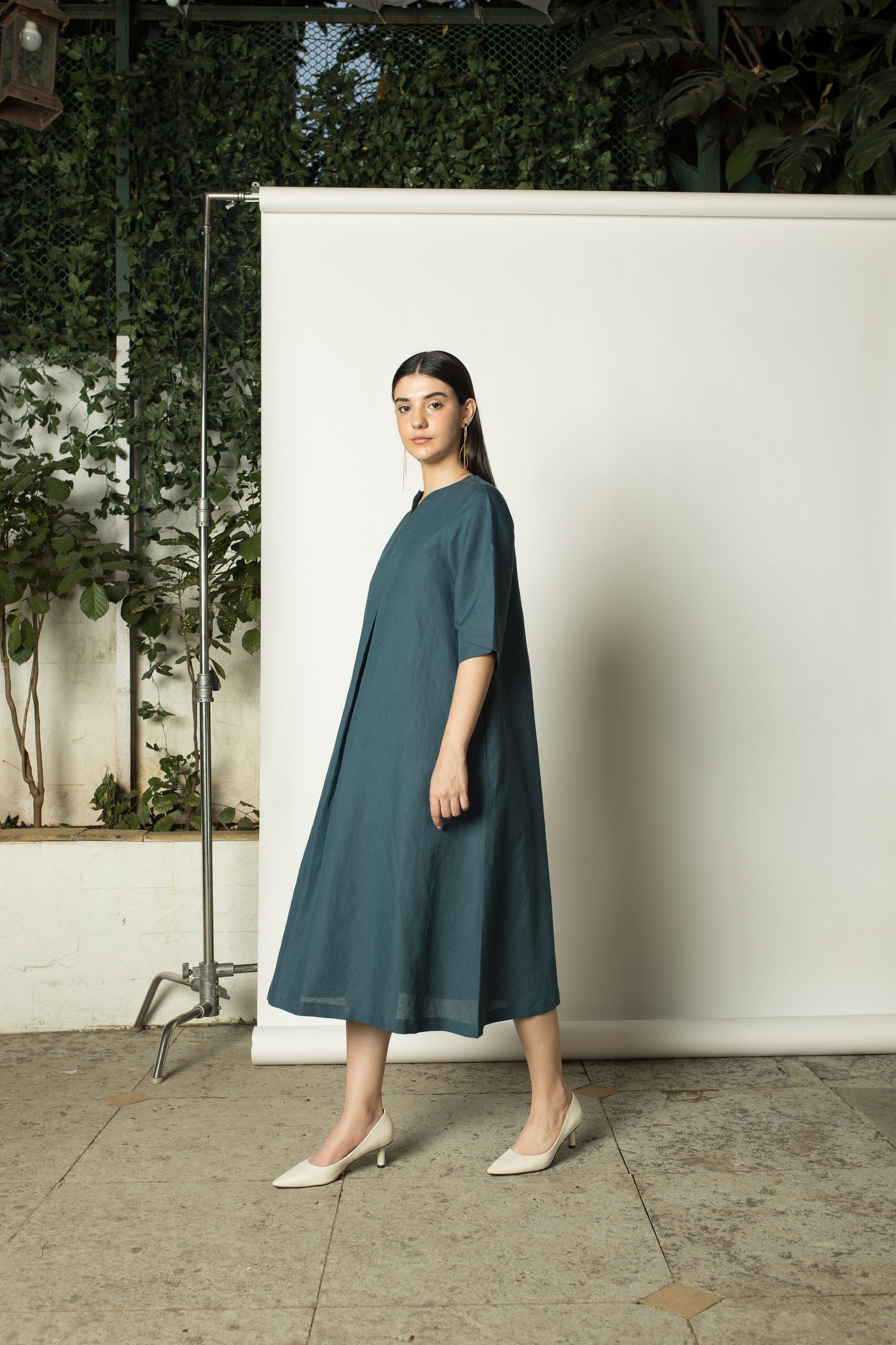 Green Solid Maxi Dress by Anushé Pirani with Cotton Hemp, Dresses, Green, Maxi Dresses, Nostalgic Whispers, Nostalgic Whispers by Anushe Pirani, Relaxed Fit, solid, Womenswear at Kamakhyaa for sustainable fashion