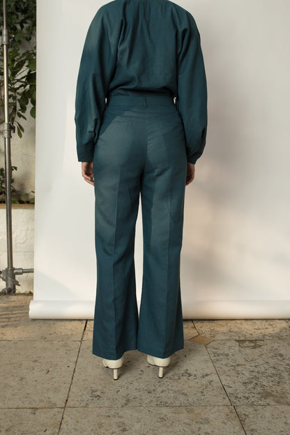 Green Tailored Pants by Anushé Pirani with Cotton Hemp, Green, Nostalgic Whispers, Nostalgic Whispers by Anushe Pirani, Pants, Regular Fit, solid, Womenswear at Kamakhyaa for sustainable fashion