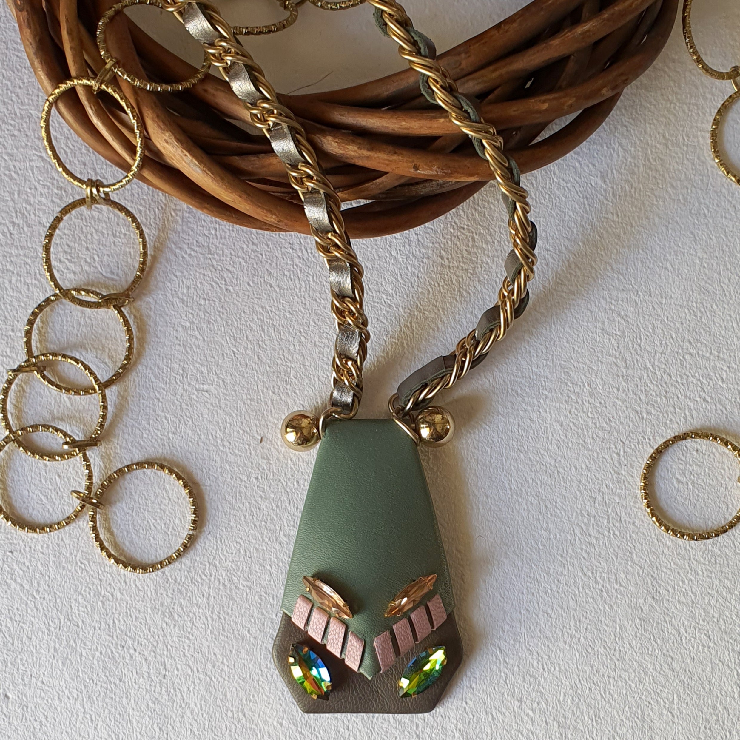 Necklaces Nora by Noupelle with Casual Wear, Free Size, Green, Less than $50, Necklaces, Upcycled, Upcycled from Leather Waste, Women Led Designer at Kamakhyaa for sustainable fashion