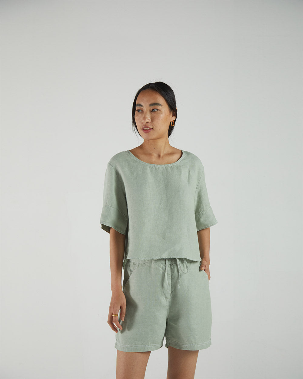 Olive Green Crop Top by Reistor with Bemberg, Casual Wear, Crop Tops, Earth by Reistor, Green, Hemp, Natural, Regular Fit, Solids, Tops, Womenswear at Kamakhyaa for sustainable fashion