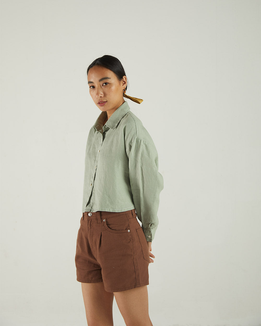 Olive Green Crop Top by Reistor with Bemberg, Casual Wear, Crop Tops, Earth by Reistor, Green, Natural, Regular Fit, Shirts, Solids, Tops, Womenswear at Kamakhyaa for sustainable fashion