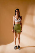 Olive Green Skirt by Meko Studio with Cotton, Deadstock Fabrics, Evening Wear, July Sale, July Sale 2023, Lycra, Mini Skirts, Olive Green, Skirts, Slim Fit, Solids, Verao by Meko Studio, Verao SS-22/23, Womenswear at Kamakhyaa for sustainable fashion