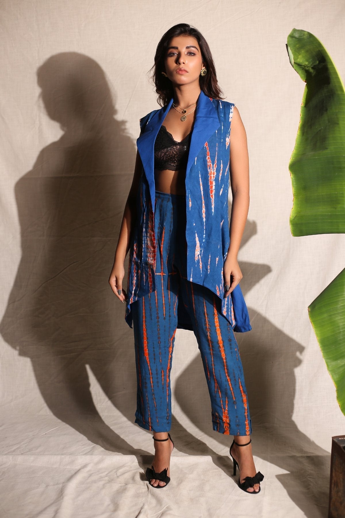 Pants And Jacket - Set of Two by Keva with Best Selling, Blue, Co-ord Sets, Day Dream, Lounge Wear Co-ords, Natural, Rayon, Relaxed Fit, Resort Wear, Tie & Dye, Vacation Co-ords, Womenswear at Kamakhyaa for sustainable fashion