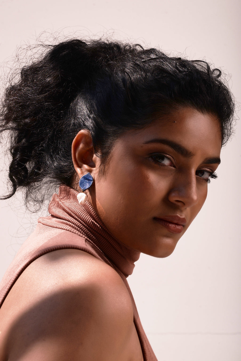 Ore Studs by Noupelle with Blue, Casual Wear, Fashion Jewellery, Free Size, Less than $50, Office Wear Jewellery, Stud Earrings, Upcycled, Upcycled from Leather Waste, Women Led Designer at Kamakhyaa for sustainable fashion