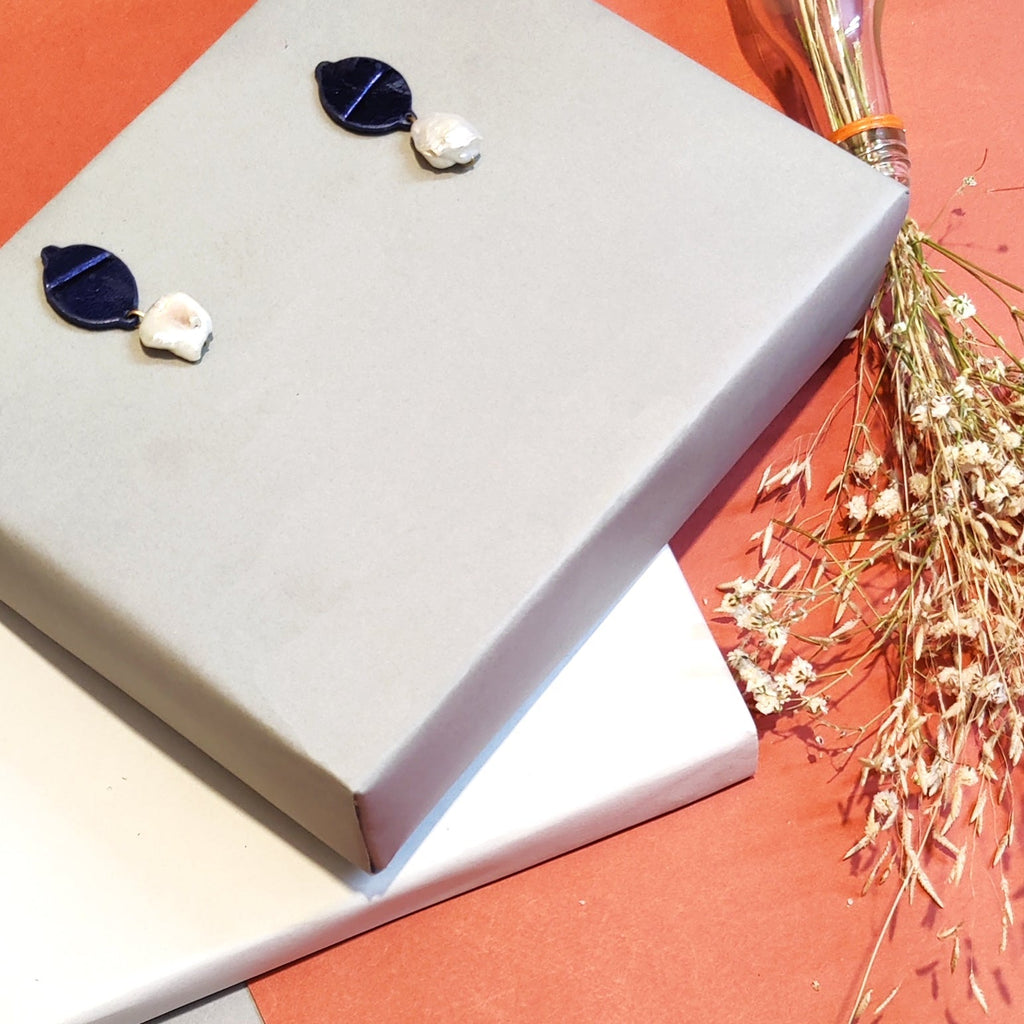 Ore Studs by Noupelle with Blue, Casual Wear, Fashion Jewellery, Free Size, Less than $50, Office Wear Jewellery, Stud Earrings, Upcycled, Upcycled from Leather Waste, Women Led Designer at Kamakhyaa for sustainable fashion