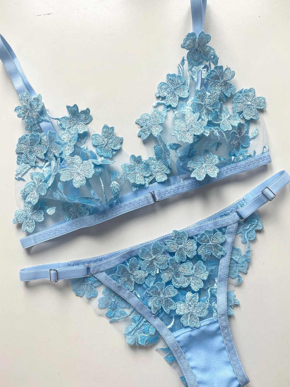 Ornella with 3D flowers blue Lingerie Set by Angie's Showroom with lingerie, Womenswear at Kamakhyaa for sustainable fashion