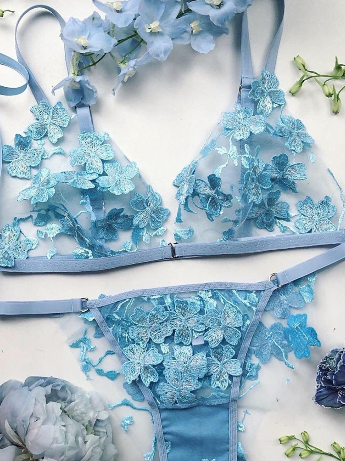 Ornella with 3D flowers blue Lingerie Set by Angie's Showroom with lingerie, Womenswear at Kamakhyaa for sustainable fashion