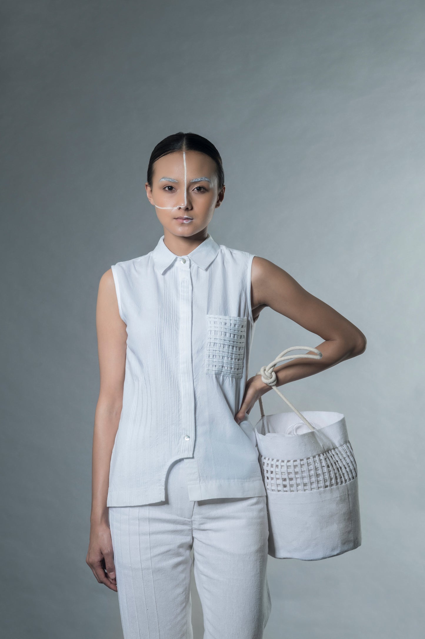 White Shirt by Anushé Pirani with Best Selling, Easter, Handwoven Jute Cotton, July Sale, July Sale 2023, Natural, Office Wear, Playful Office Wear, Relaxed Fit, sale anushe pirani, Shirts, Solids, The Line Tales, The Line Tales by Anushe Pirani, White, Womenswear at Kamakhyaa for sustainable fashion