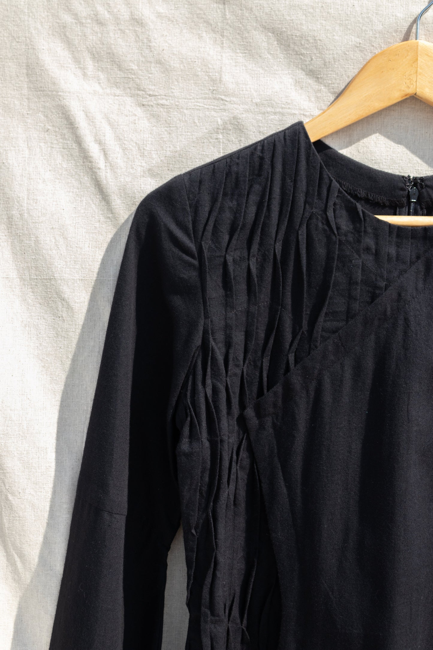 Black Long Puff Sleeves Mini Dress by Anushé Pirani with Black, Handwoven Cotton, July Sale, July Sale 2023, Mini Dresses, Natural, Office Wear, Regular Fit, sale anushe pirani, Solids, The Line Tales, The Line Tales by Anushe Pirani, Womenswear at Kamakhyaa for sustainable fashion