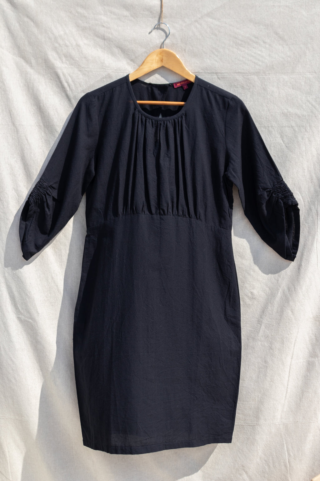 Black Midi Dress by Anushé Pirani with Black, Handwoven Cotton, July Sale, July Sale 2023, Midi Dresses, Natural, Office Wear, Regular Fit, sale anushe pirani, Short Dresses, Solids, The Line Tales, The Line Tales by Anushe Pirani, Womenswear at Kamakhyaa for sustainable fashion