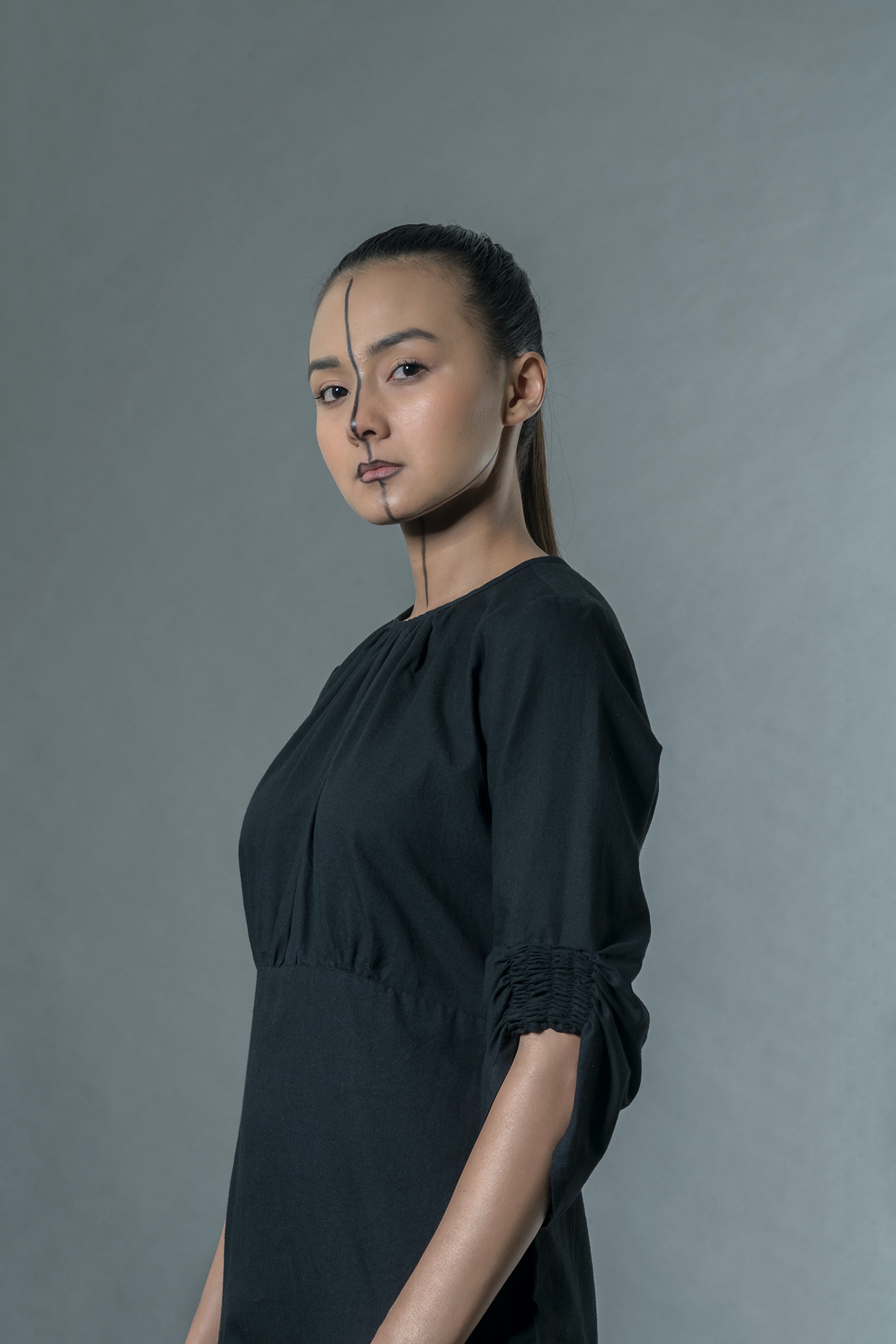 Black Midi Dress by Anushé Pirani with Black, Handwoven Cotton, July Sale, July Sale 2023, Midi Dresses, Natural, Office Wear, Regular Fit, sale anushe pirani, Short Dresses, Solids, The Line Tales, The Line Tales by Anushe Pirani, Womenswear at Kamakhyaa for sustainable fashion
