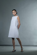 White Sleeveless Mini Dress by Anushé Pirani with Easter, Handwoven Jute Cotton, July Sale, July Sale 2023, Mini Dresses, Natural, Office Wear, Playful Office Wear, Relaxed Fit, sale anushe pirani, Sleeveless Dresses, Solids, The Line Tales, The Line Tales by Anushe Pirani, White, Womenswear at Kamakhyaa for sustainable fashion