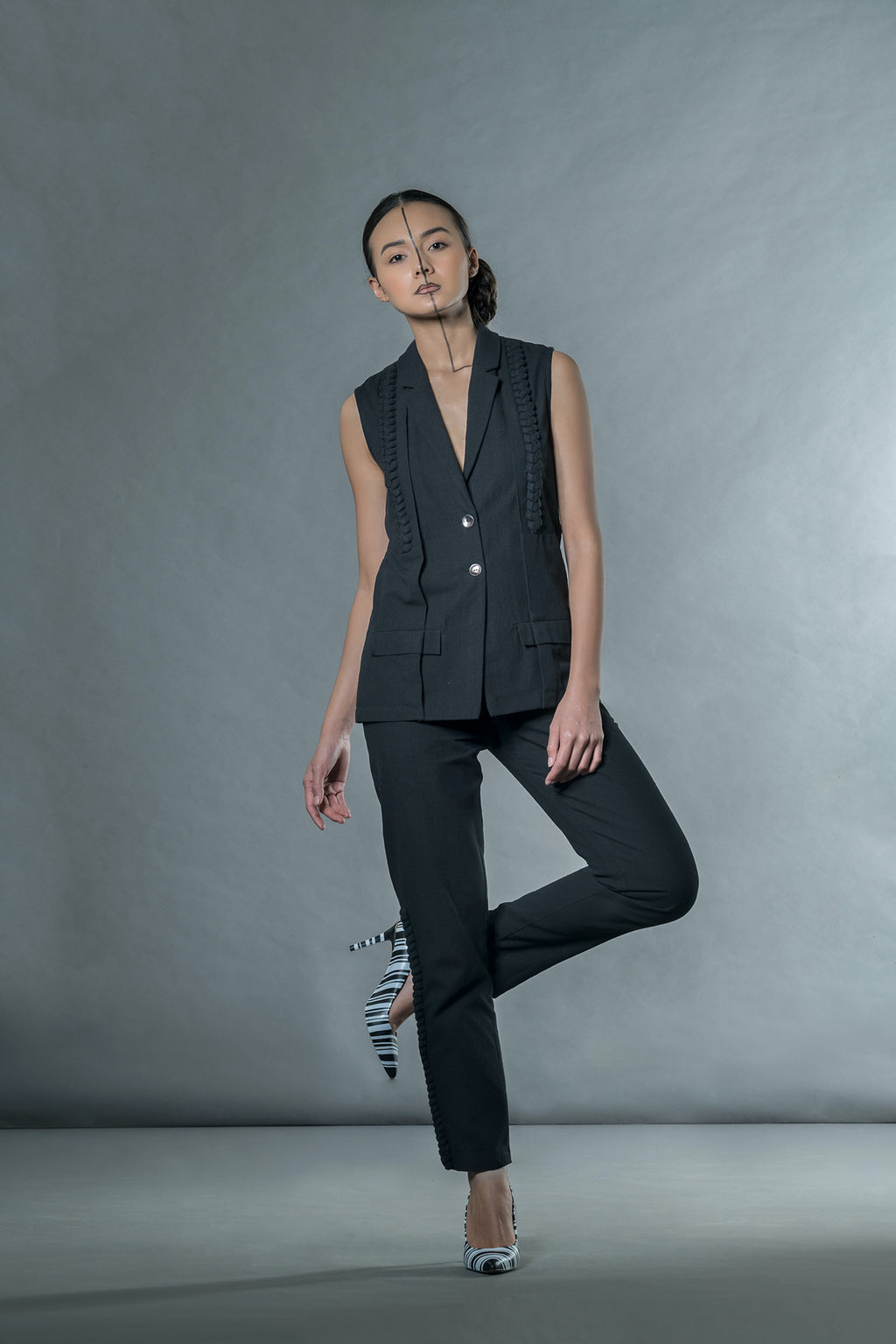 Black Braided Pants by Anushé Pirani with Black, Handwoven Jute Cotton, July Sale, July Sale 2023, Natural, Office Wear, Pants, Regular Fit, sale anushe pirani, Solids, The Line Tales, The Line Tales by Anushe Pirani, Womenswear at Kamakhyaa for sustainable fashion